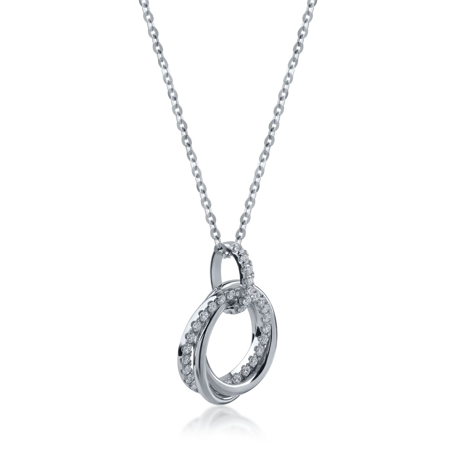 Lant cu pandantiv cercuri din aur alb cu diamante de 0.1ct