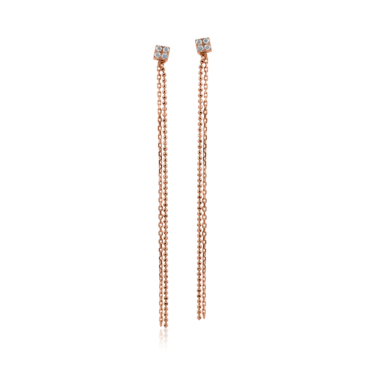 Rose gold minimalist long earrings with 0.09ct diamonds