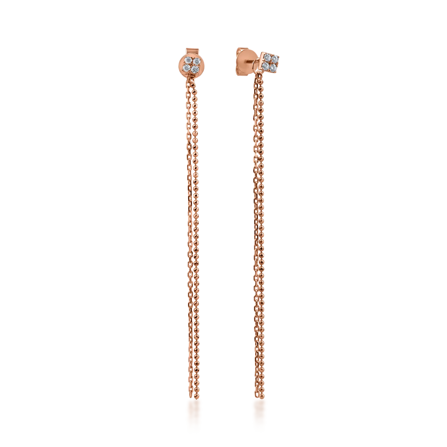 Teilor Cercei lungi minimalisti din aur roz cu diamante de 0.09ct