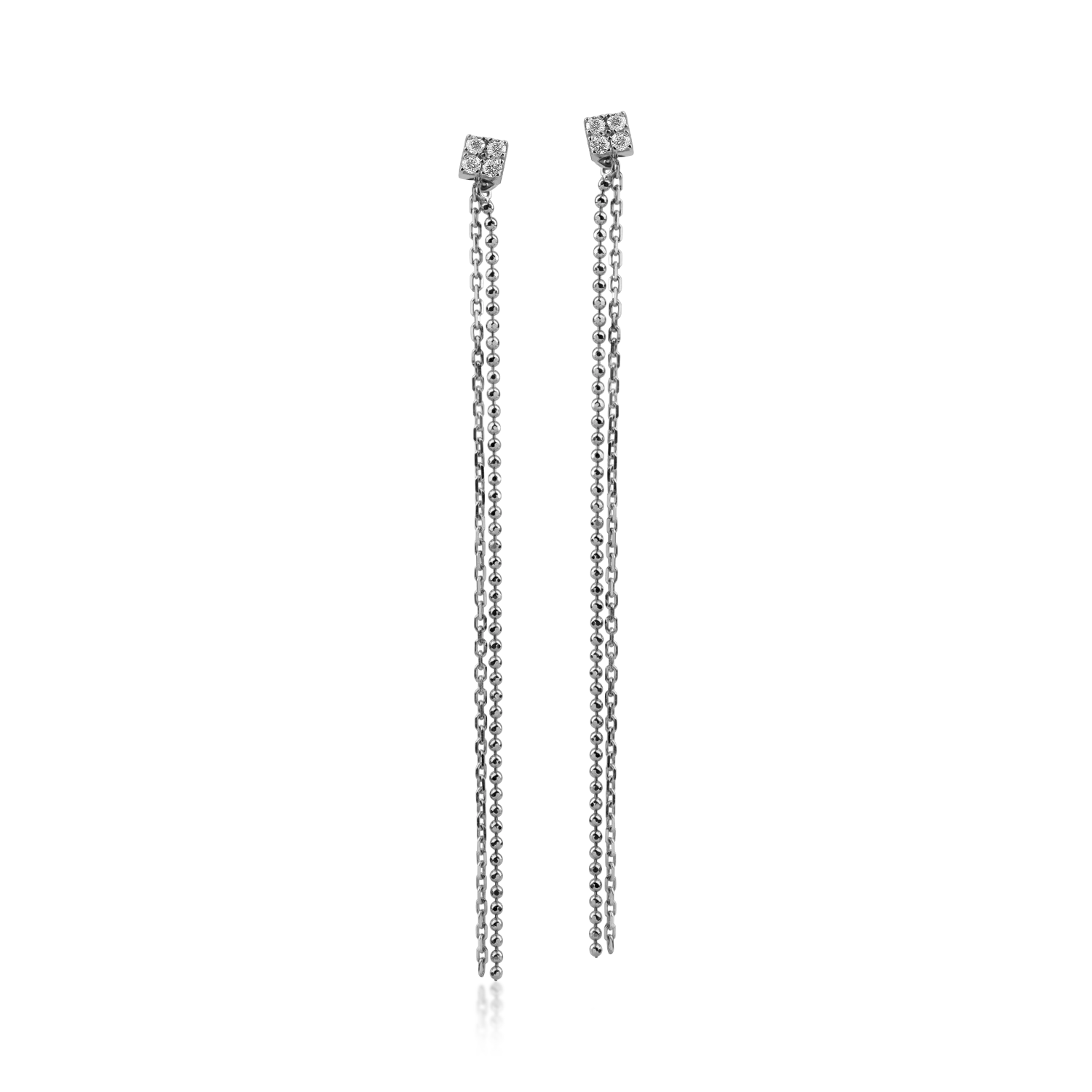 Minimalistyczne długie kolczyki z białego złota z diamentami o masie 0.1ct