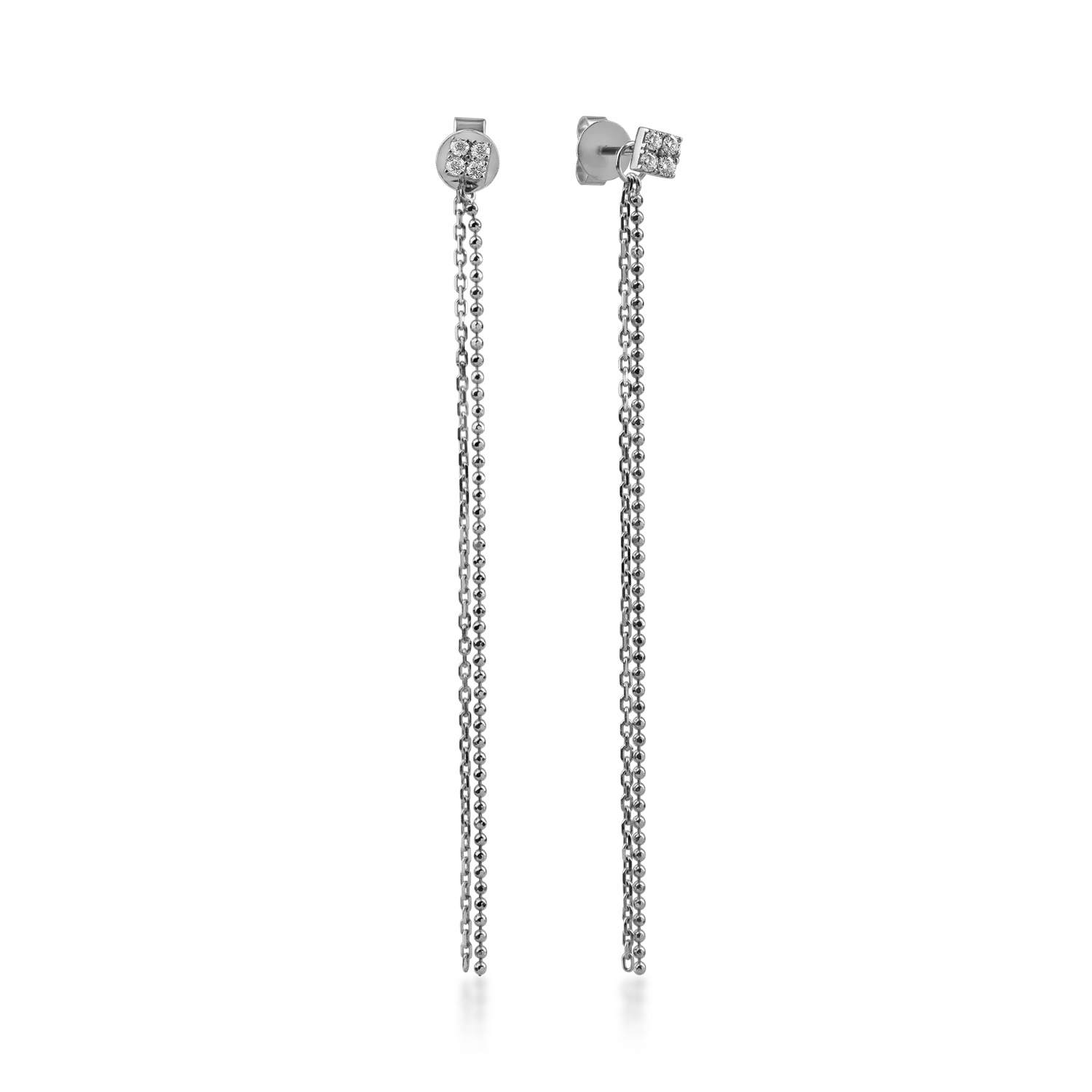 White gold minimalist long earrings with 0.1ct diamonds