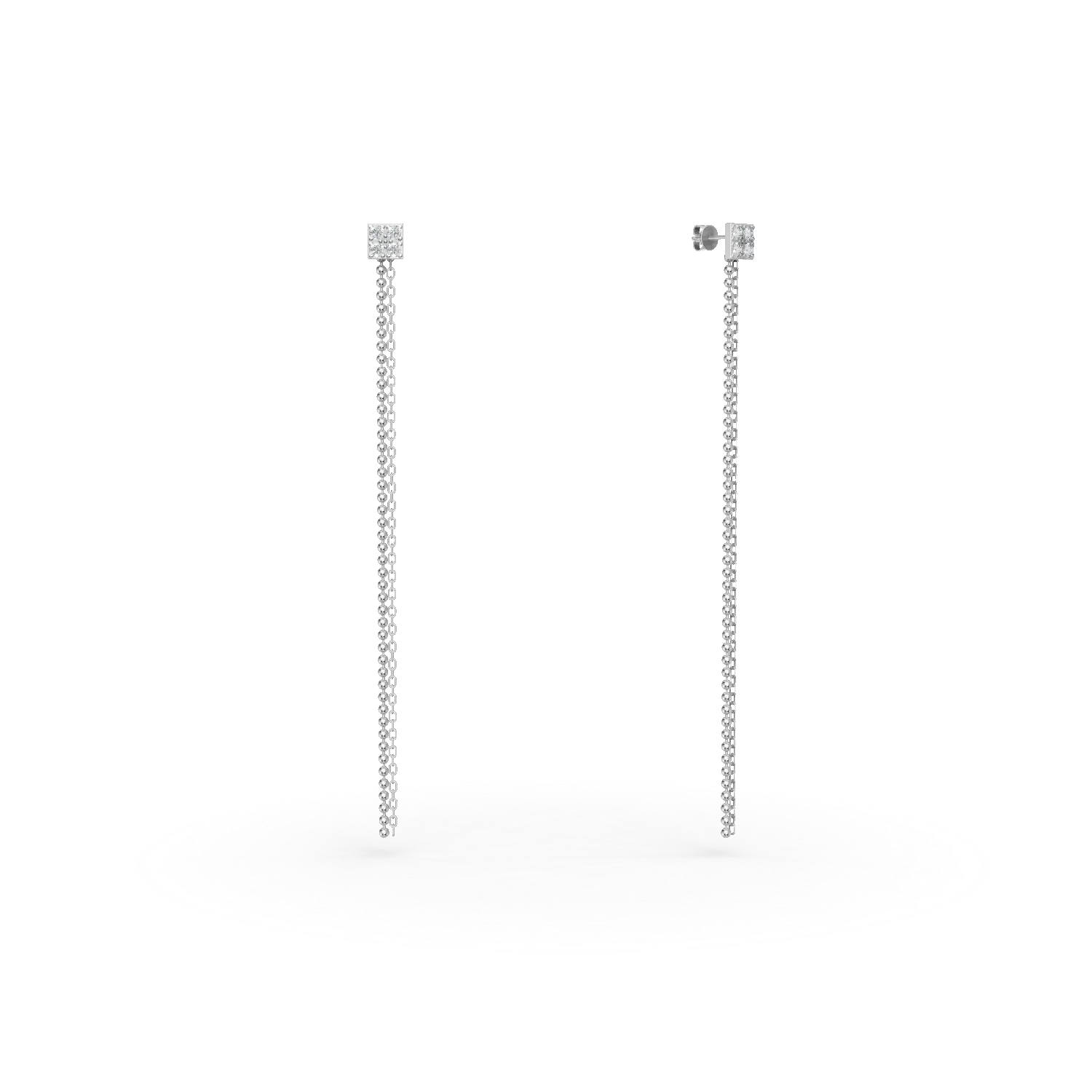 Cercei minimalisti lungi din aur alb cu diamante de 0.1ct