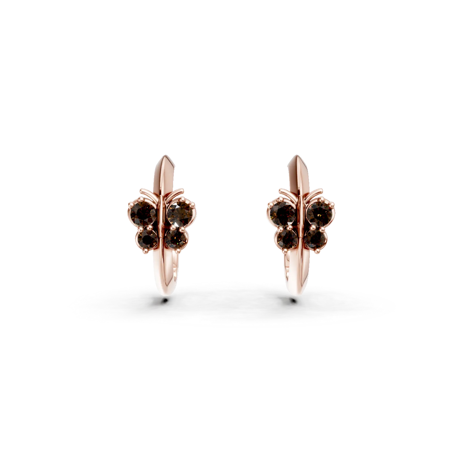 Rose gold children's butterfly earrings with brown zirconia