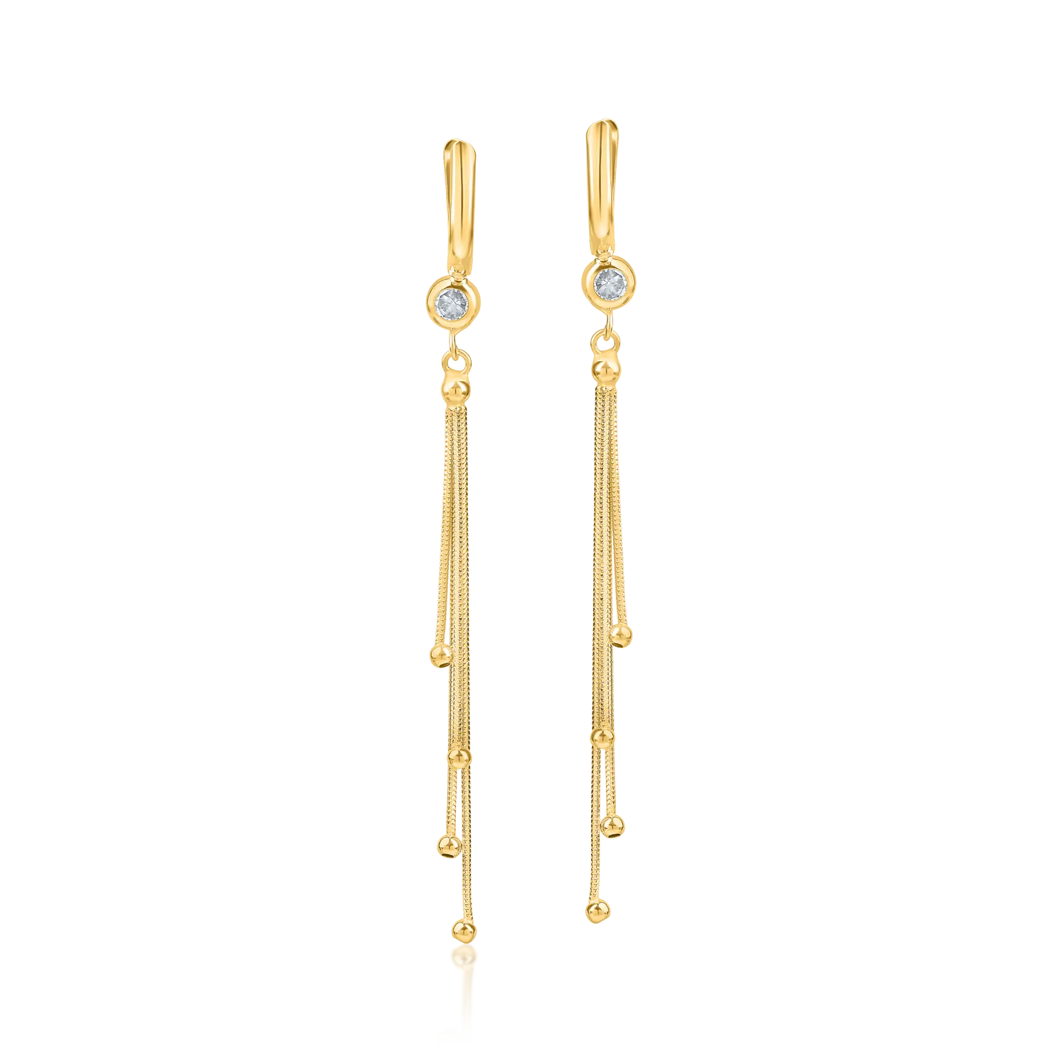 Yellow gold long earrings with zirconia