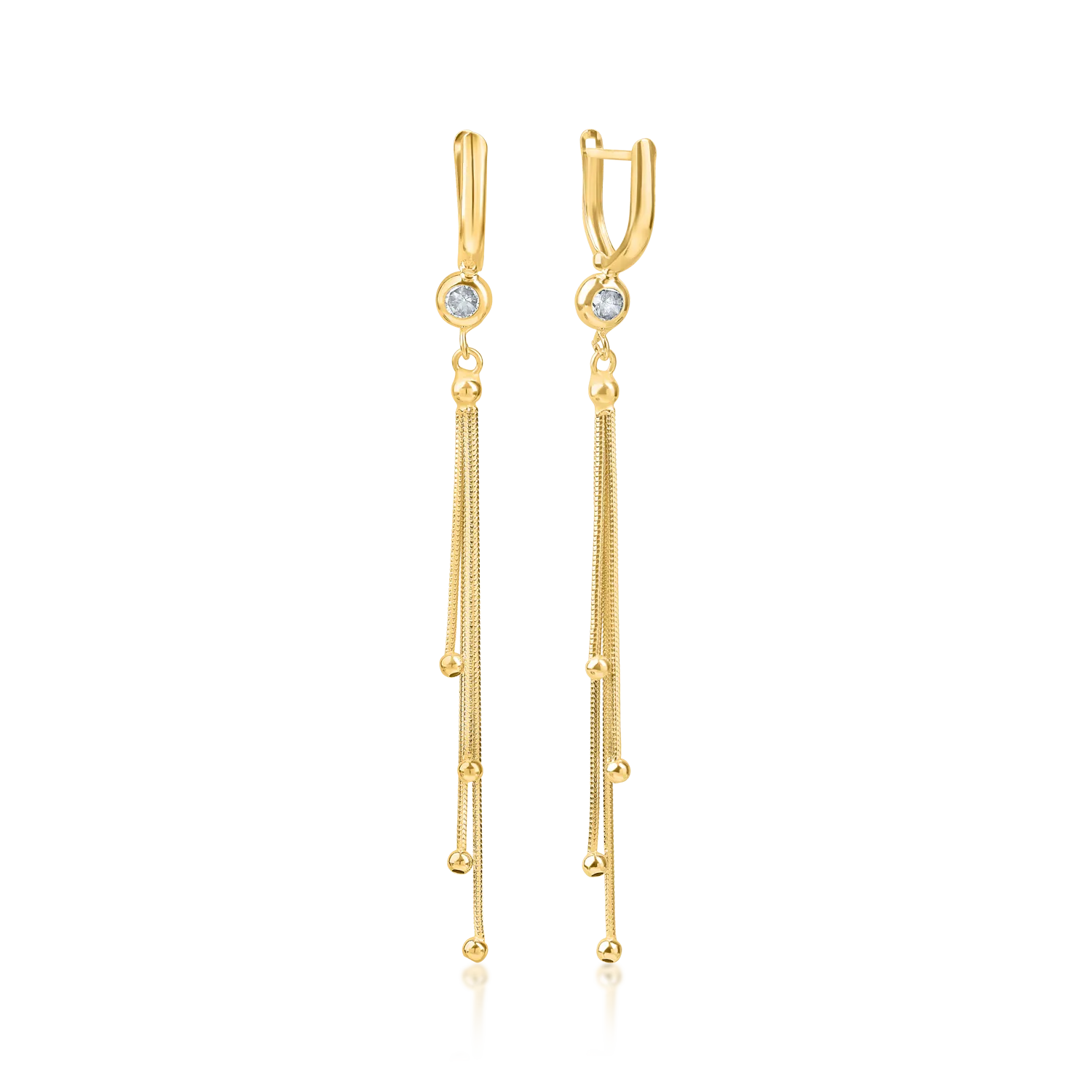 Yellow gold long earrings with zirconia