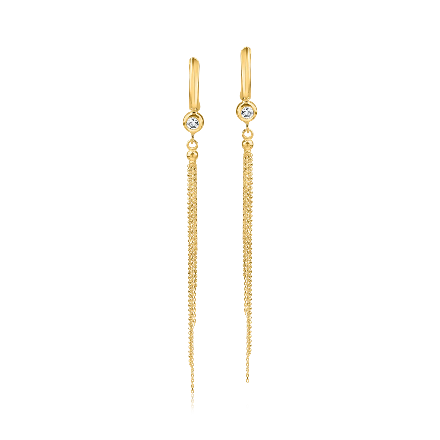 Yellow gold long earrings with zirconia