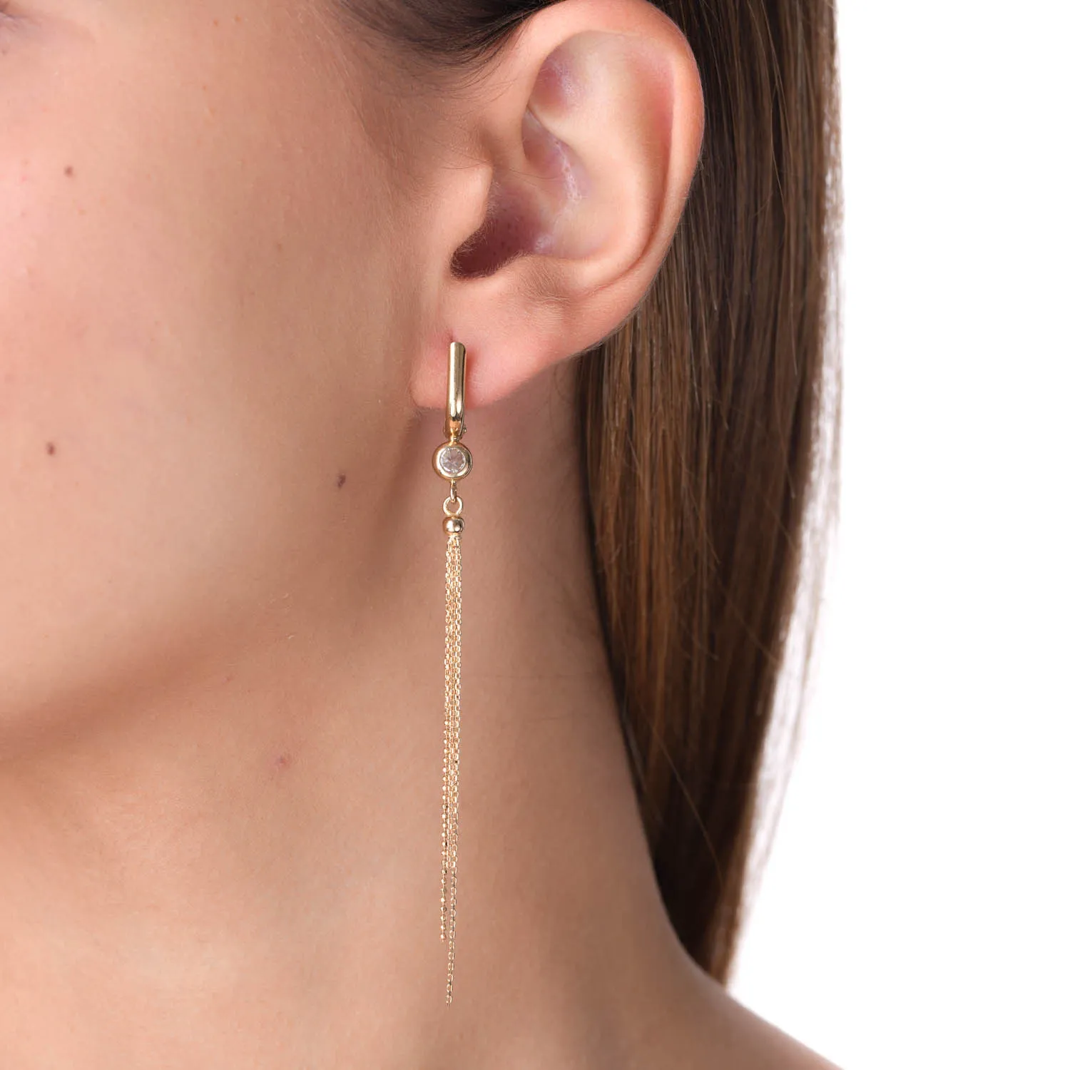 Yellow gold long earrings with zirconia