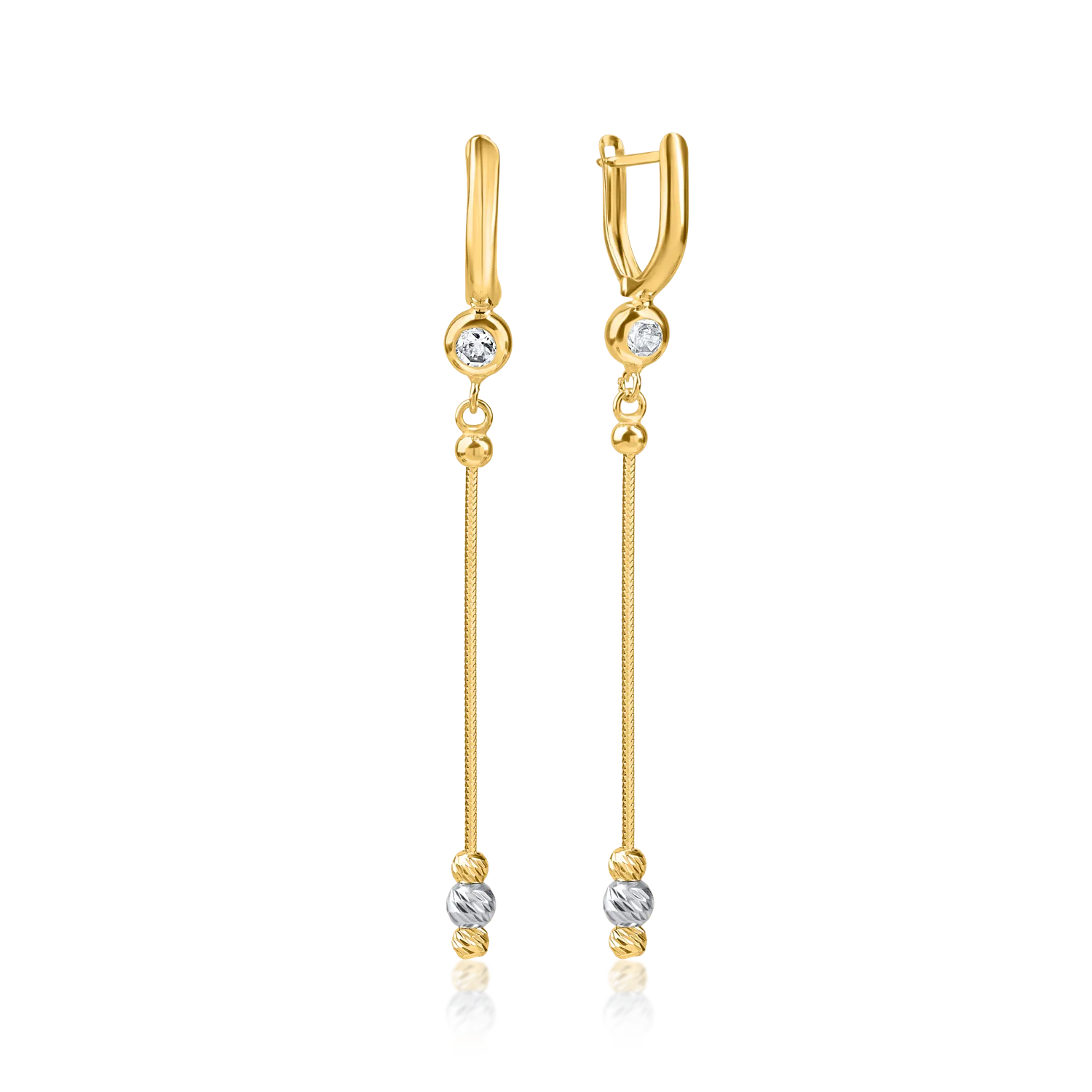 White-yellow gold long earrings with zirconia