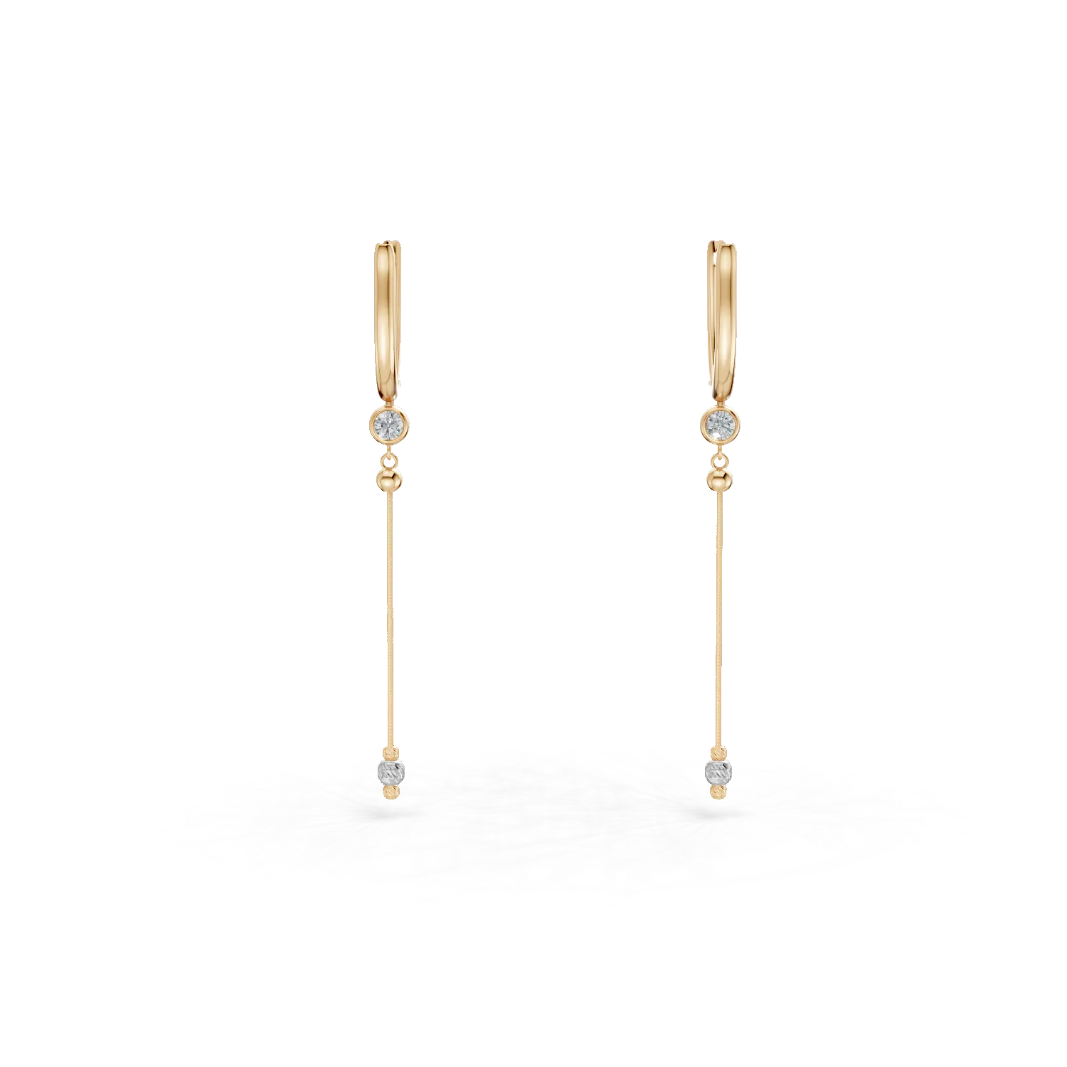 Długie kolczyki z biało-żółtego złota z cyrkoniami