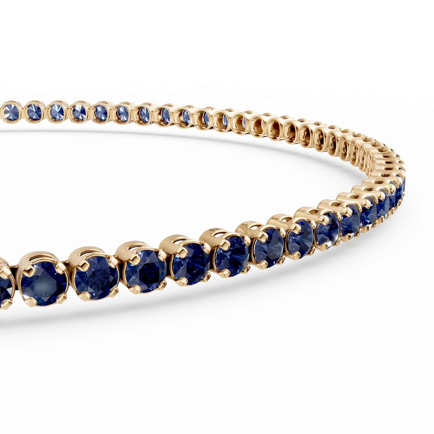 Yellow gold tennis bracelet with blue zirconia