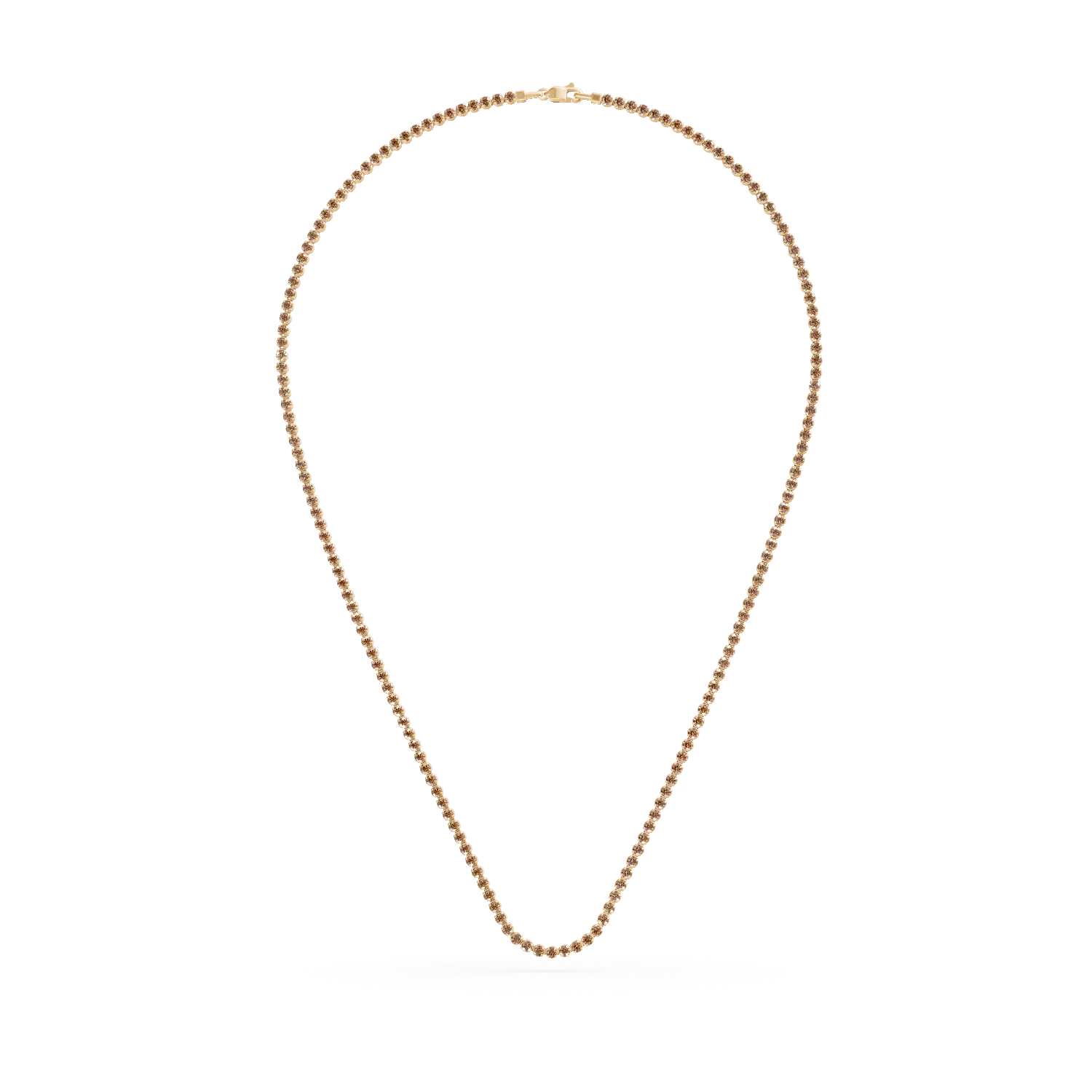 Yellow gold tennis necklace with brown zirconia