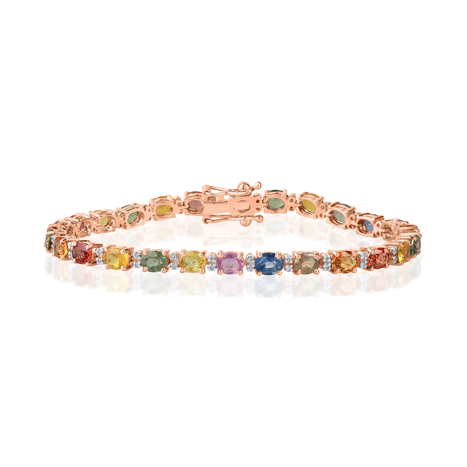 Rose gold tennis bracelet with 8.3ct multicolored sapphires and 0.2ct diamonds