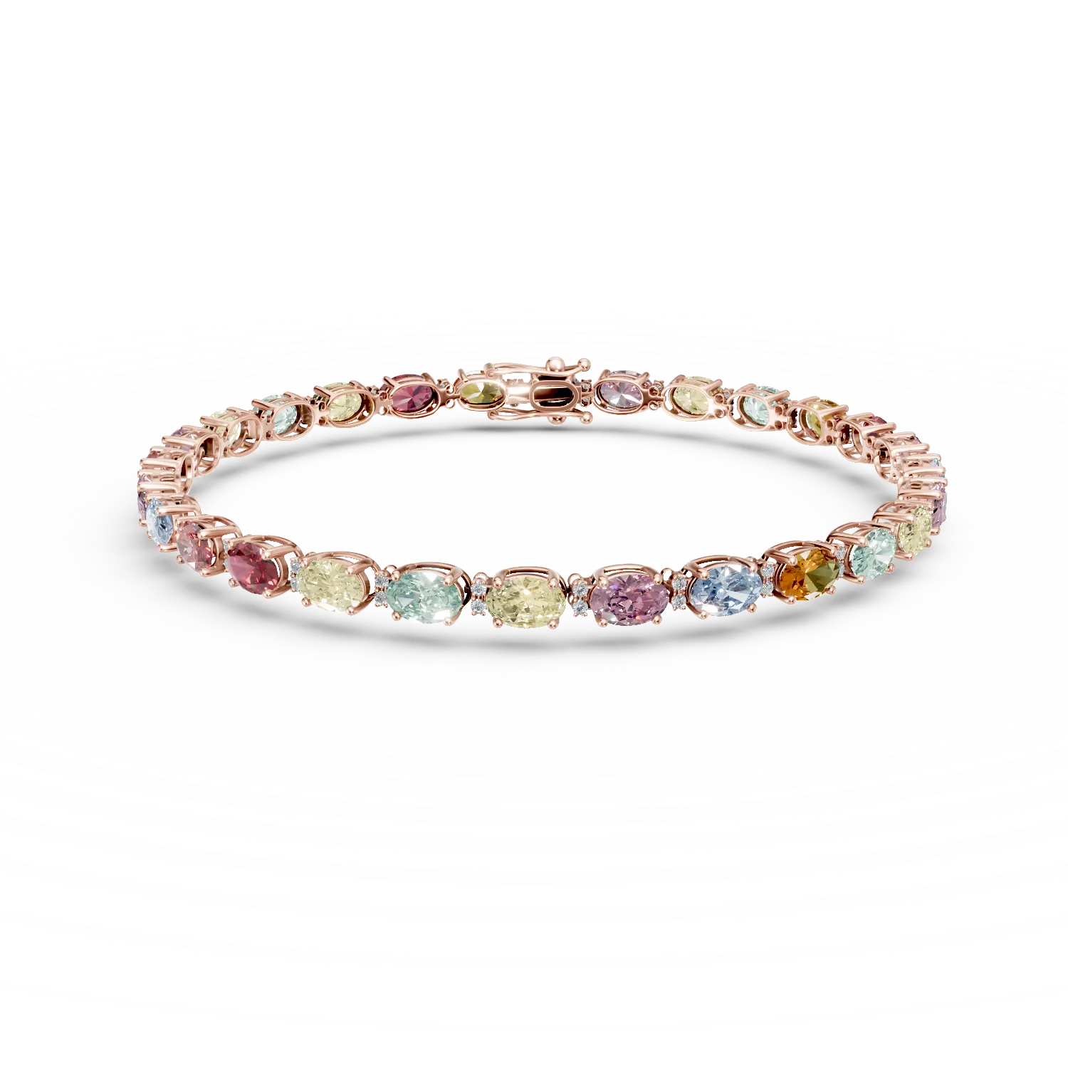 Bratara tennis din aur roz cu safire multicolore ovale de 8.3ct si diamante de 0.2ct