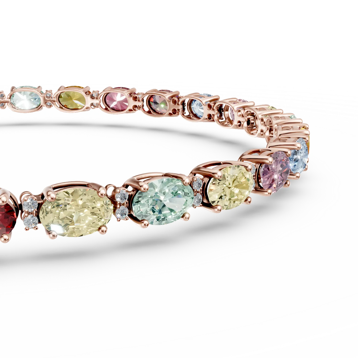 Rose gold tennis bracelet with 8.3ct multicolored sapphires and 0.2ct diamonds