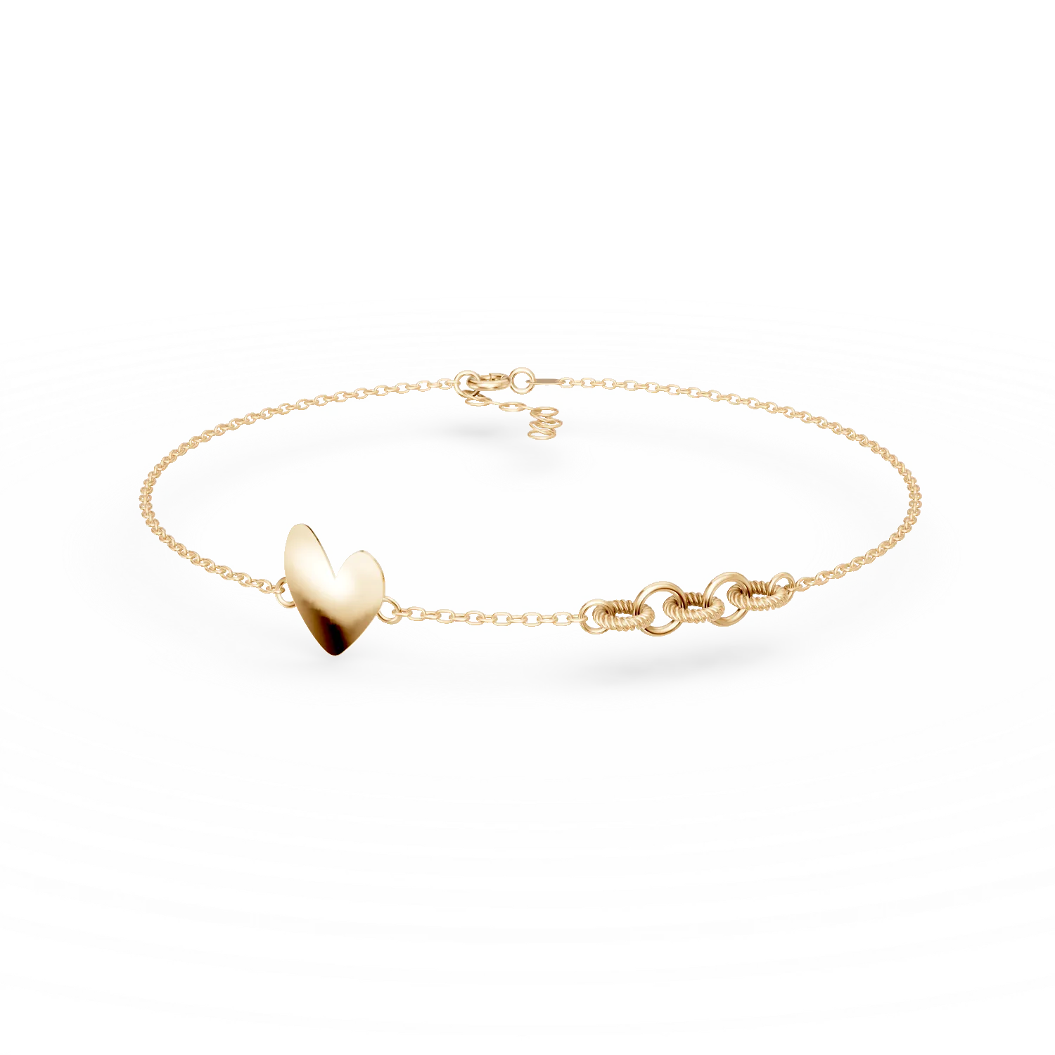 Bransoletka z żółtego złota z zawieszką w kształcie serca i łańcuszkiem
