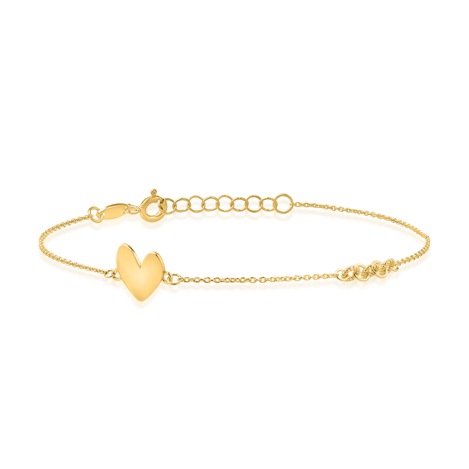 Yellow gold heart pendant and chain bracelet