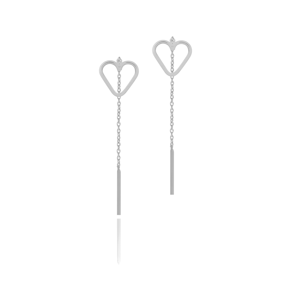 White gold long heart earrings