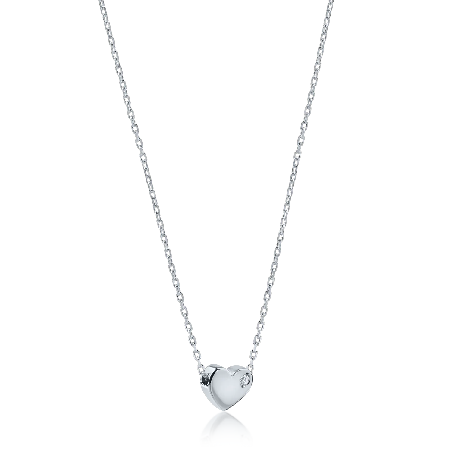 White gold heart pendant necklace with 0.005ct diamond