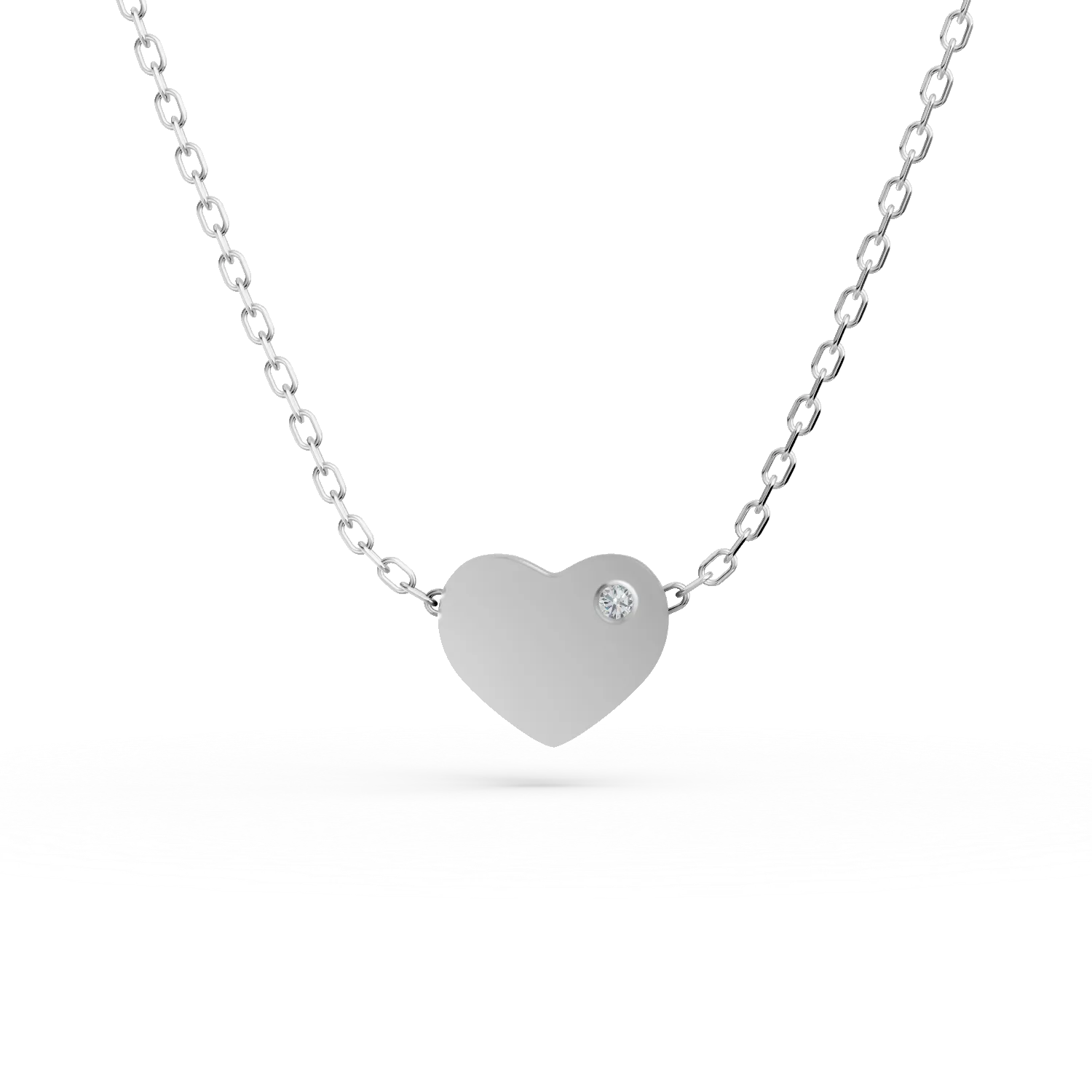 Teilor Lant cu pandantiv inima din aur alb si diamant de 0.005ct