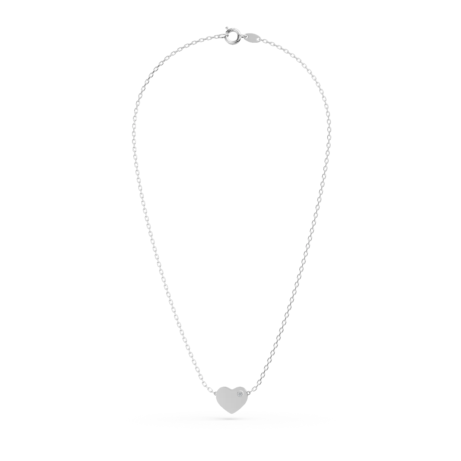 Lant cu pandantiv inima din aur alb si diamant de 0.005ct
