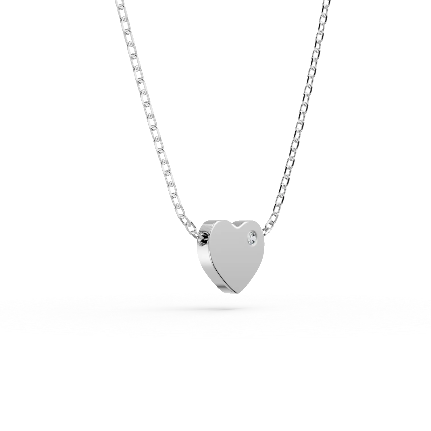 Lant cu pandantiv inima din aur alb si diamant de 0.005ct