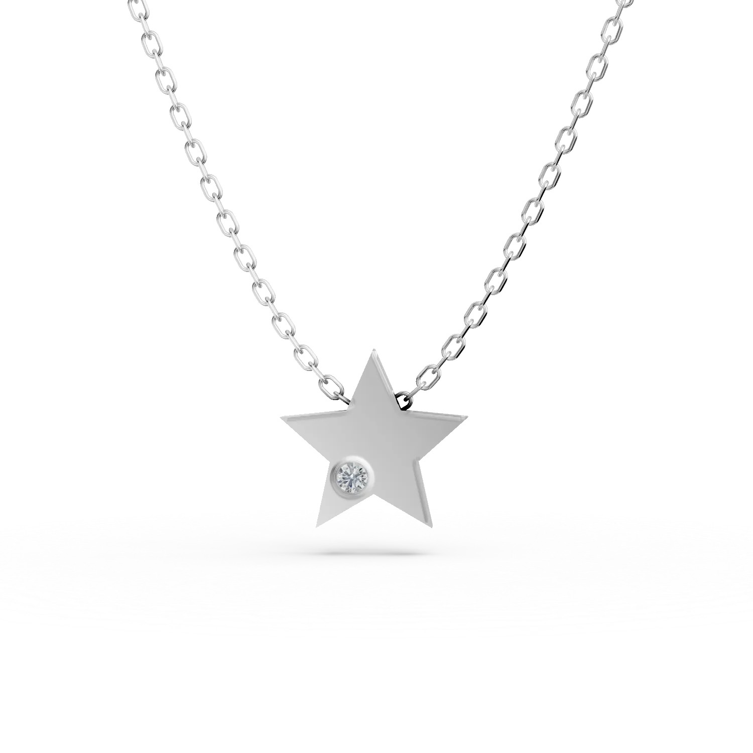 Teilor Lant cu pandantiv stea din aur alb si diamant de 0.005ct