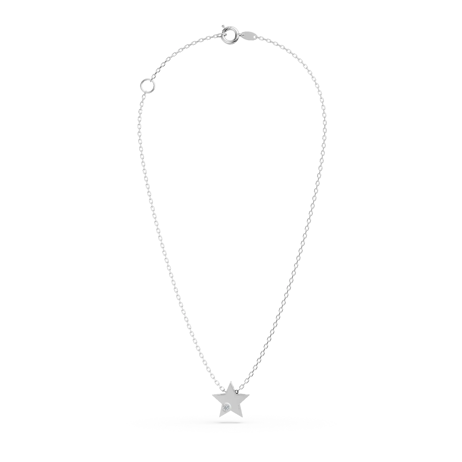 Lant cu pandantiv stea din aur alb si diamant de 0.005ct