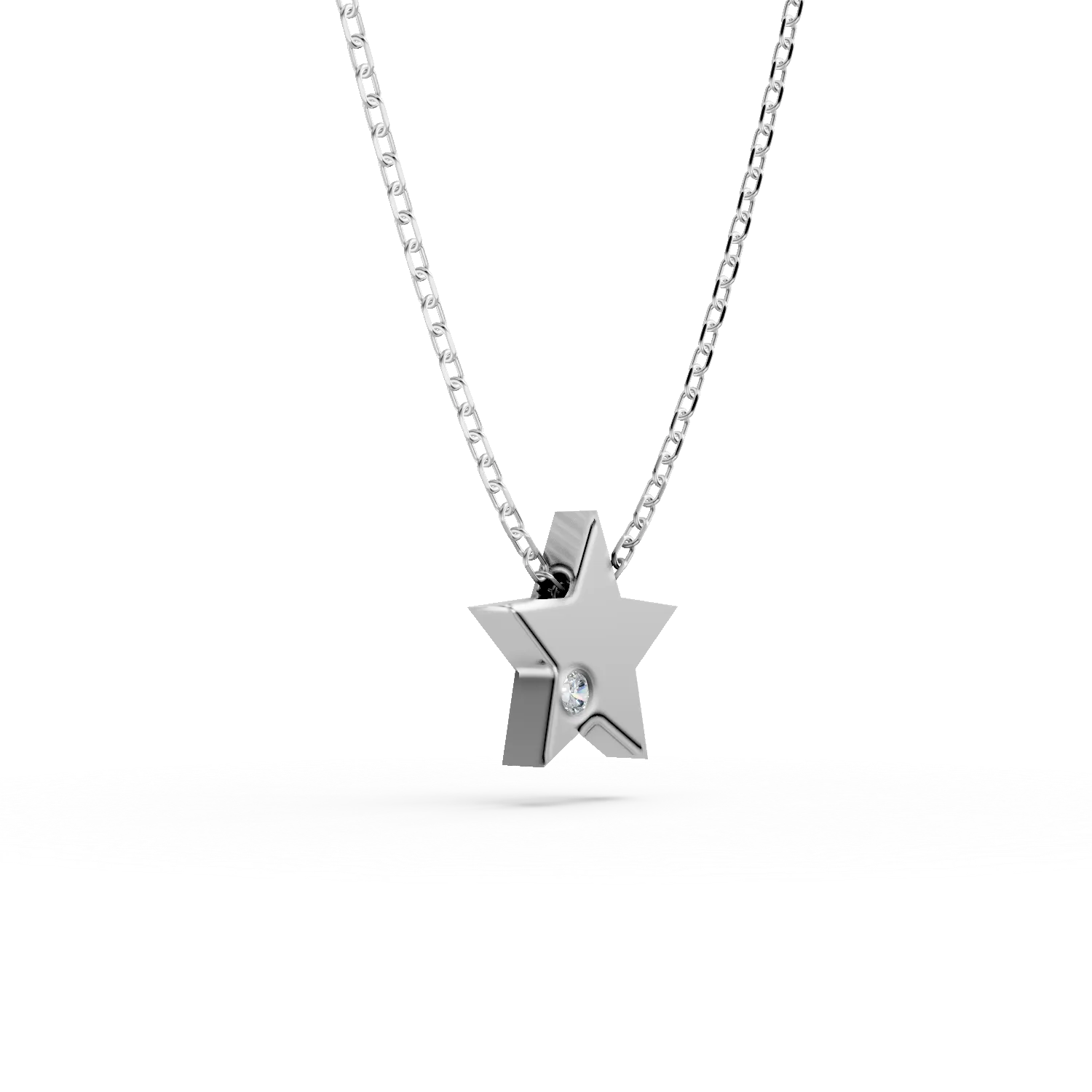 Lant cu pandantiv stea din aur alb si diamant de 0.005ct