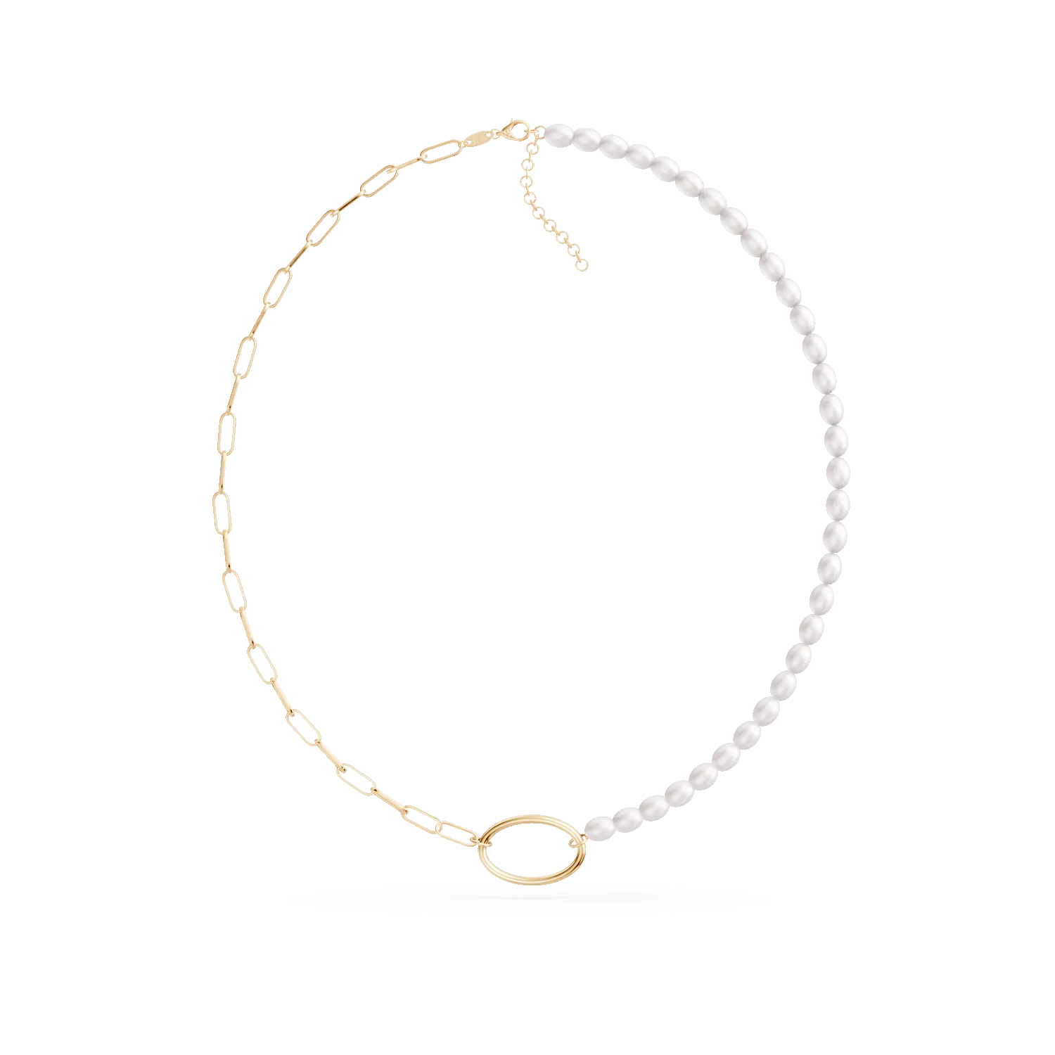 Yellow gold necklace with links and natural pearls