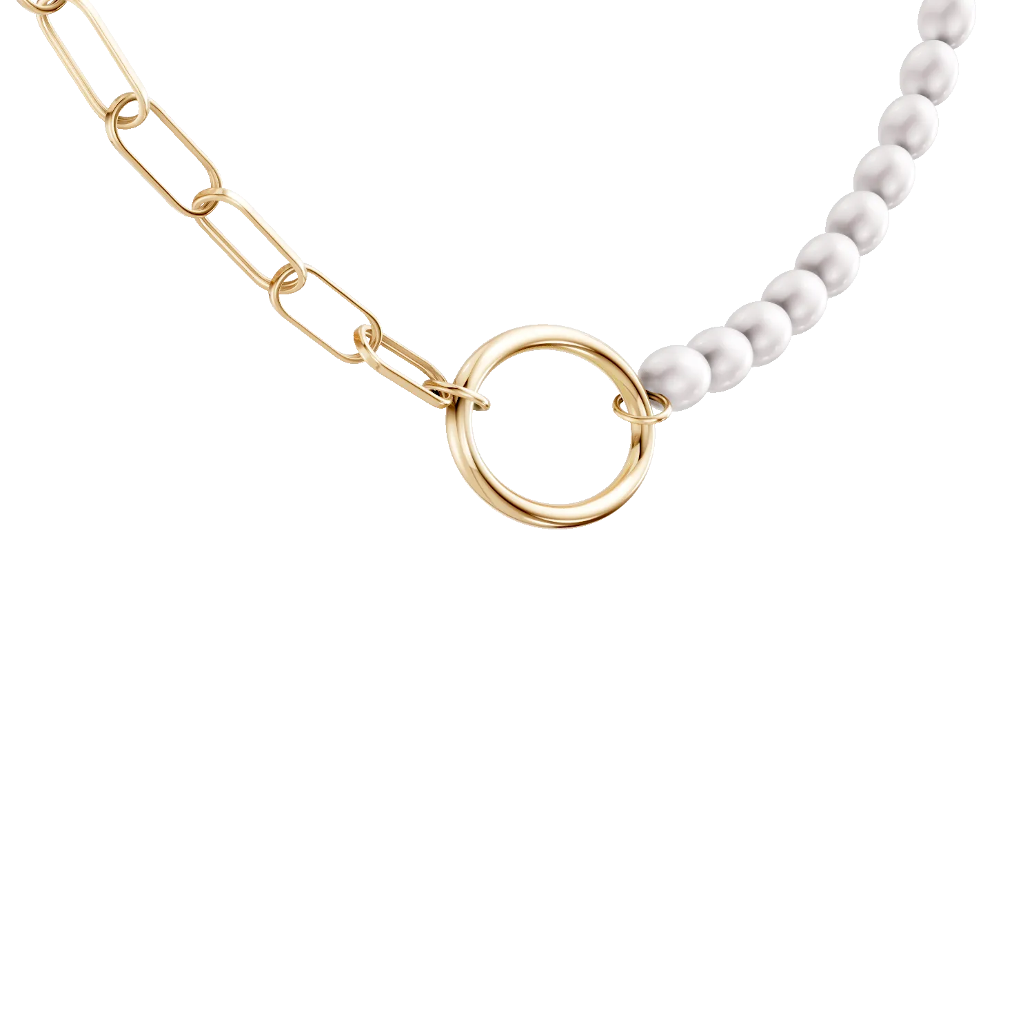 Yellow gold necklace with links and natural pearls