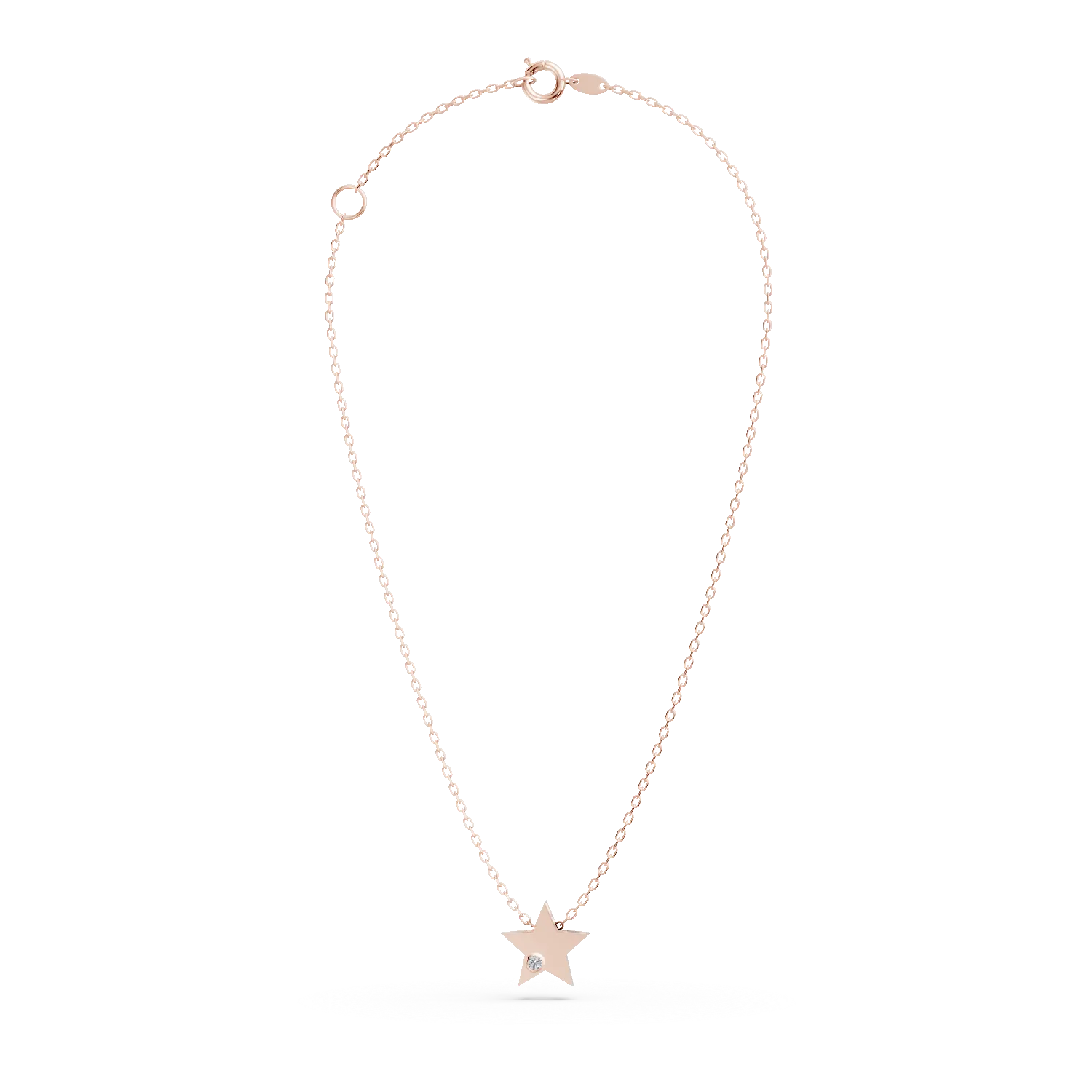Lant cu pandantiv stea din aur roz si diamant de 0.005ct