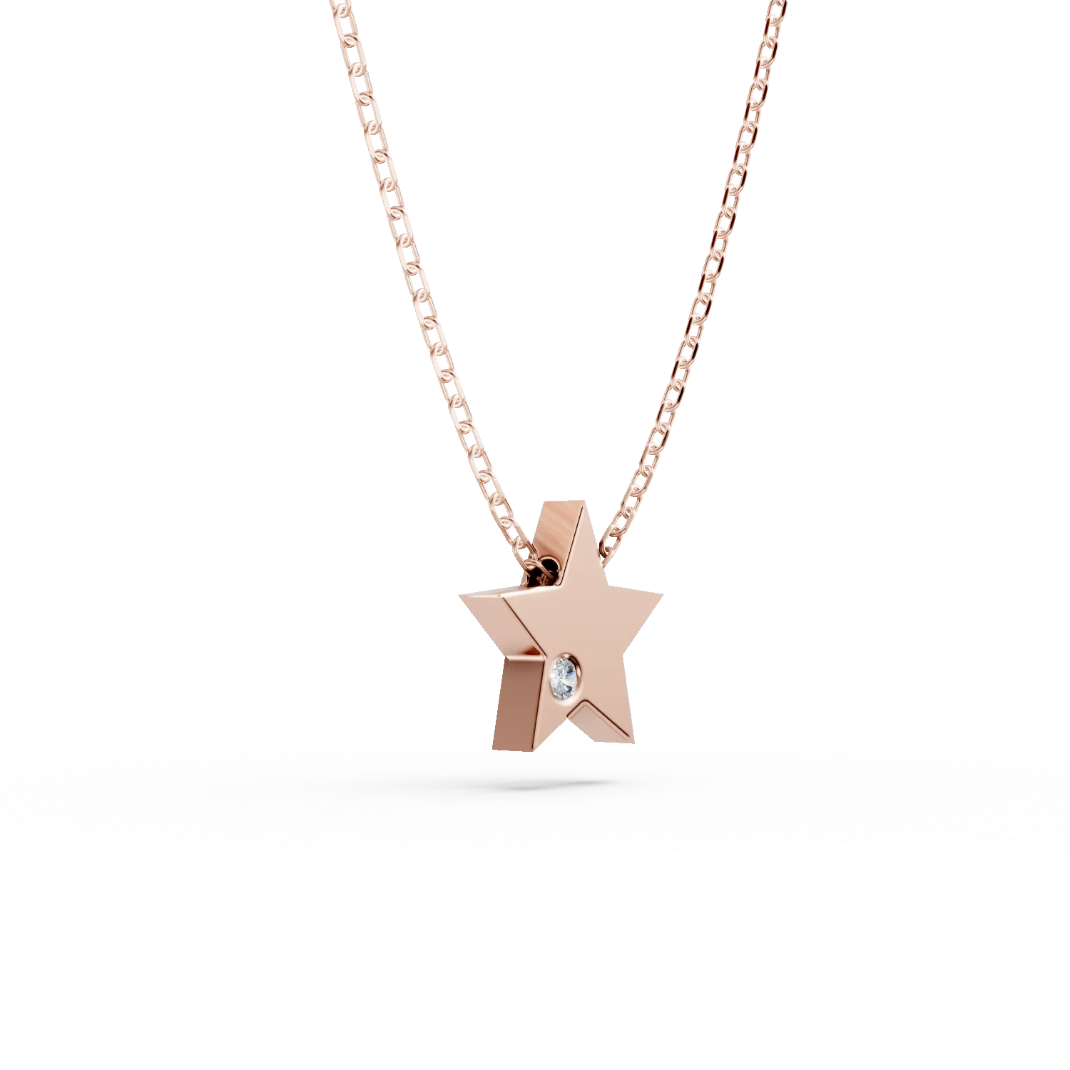 Lant cu pandantiv stea din aur roz si diamant de 0.005ct