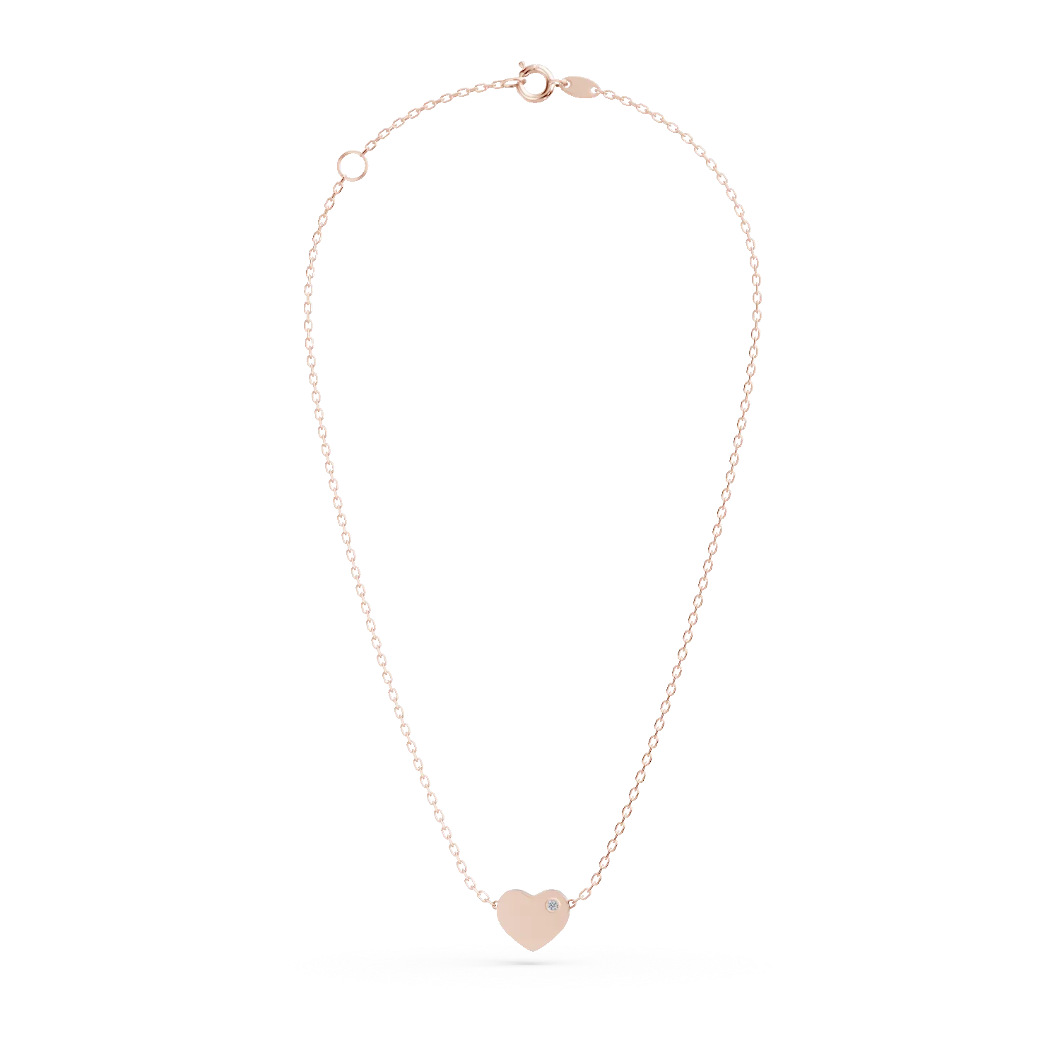 Lant cu pandantiv inima din aur roz si diamant de 0.005ct