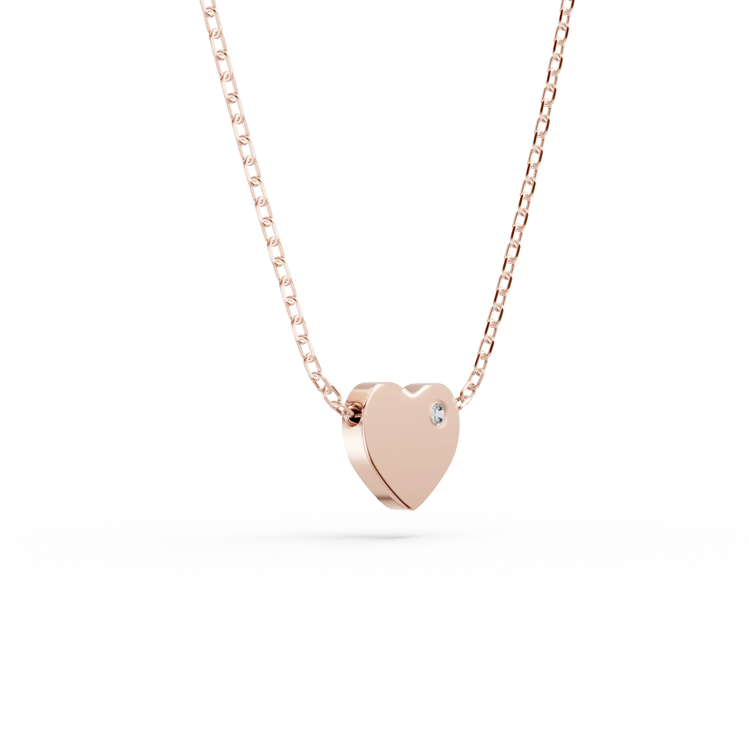 Lant cu pandantiv inima din aur roz si diamant de 0.005ct