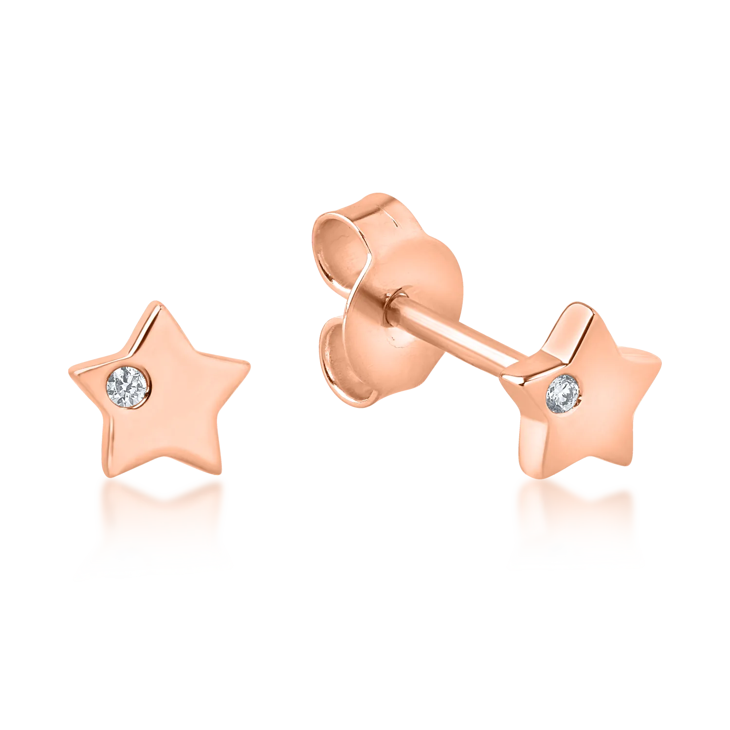 Cercei stelute din aur roz cu diamante de 0.01ct