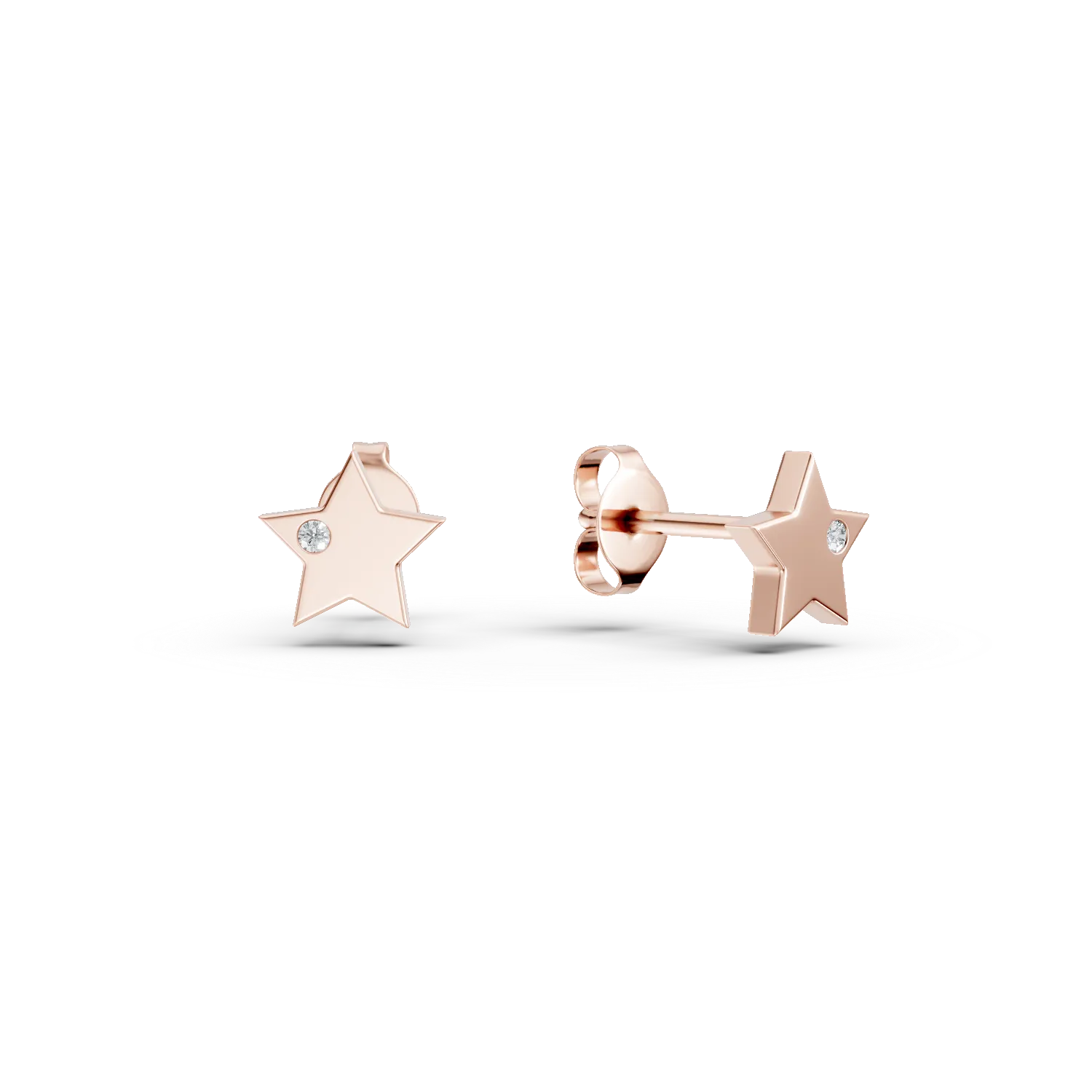 Cercei stelute din aur roz cu diamante de 0.01ct