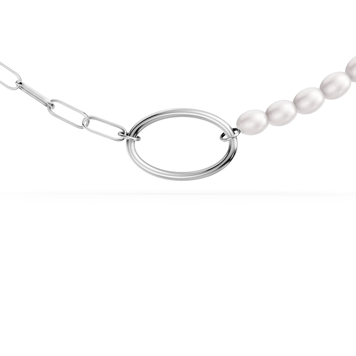 White gold necklace with links and natural pearls