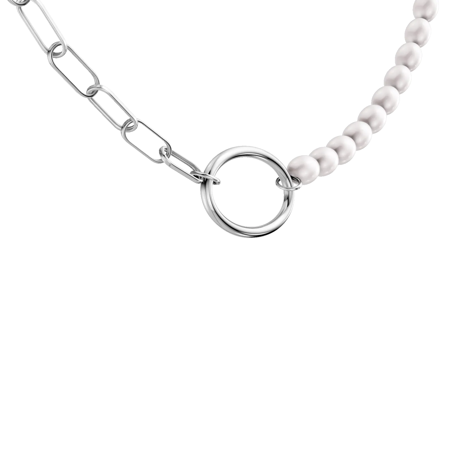 White gold necklace with links and natural pearls