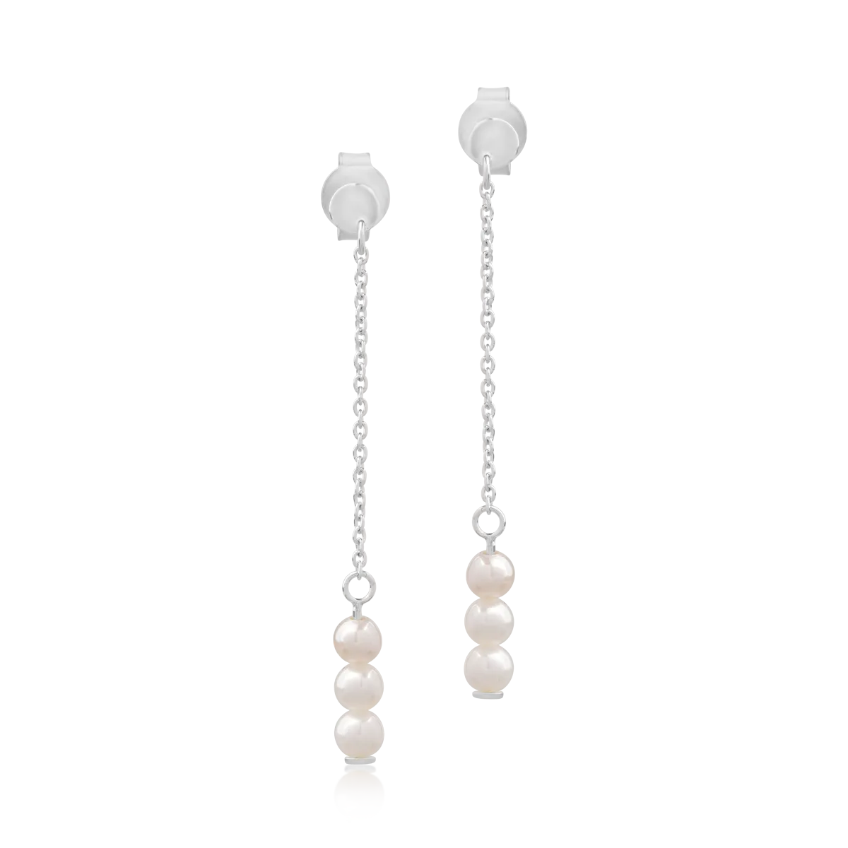 White gold long natural pearls earrings