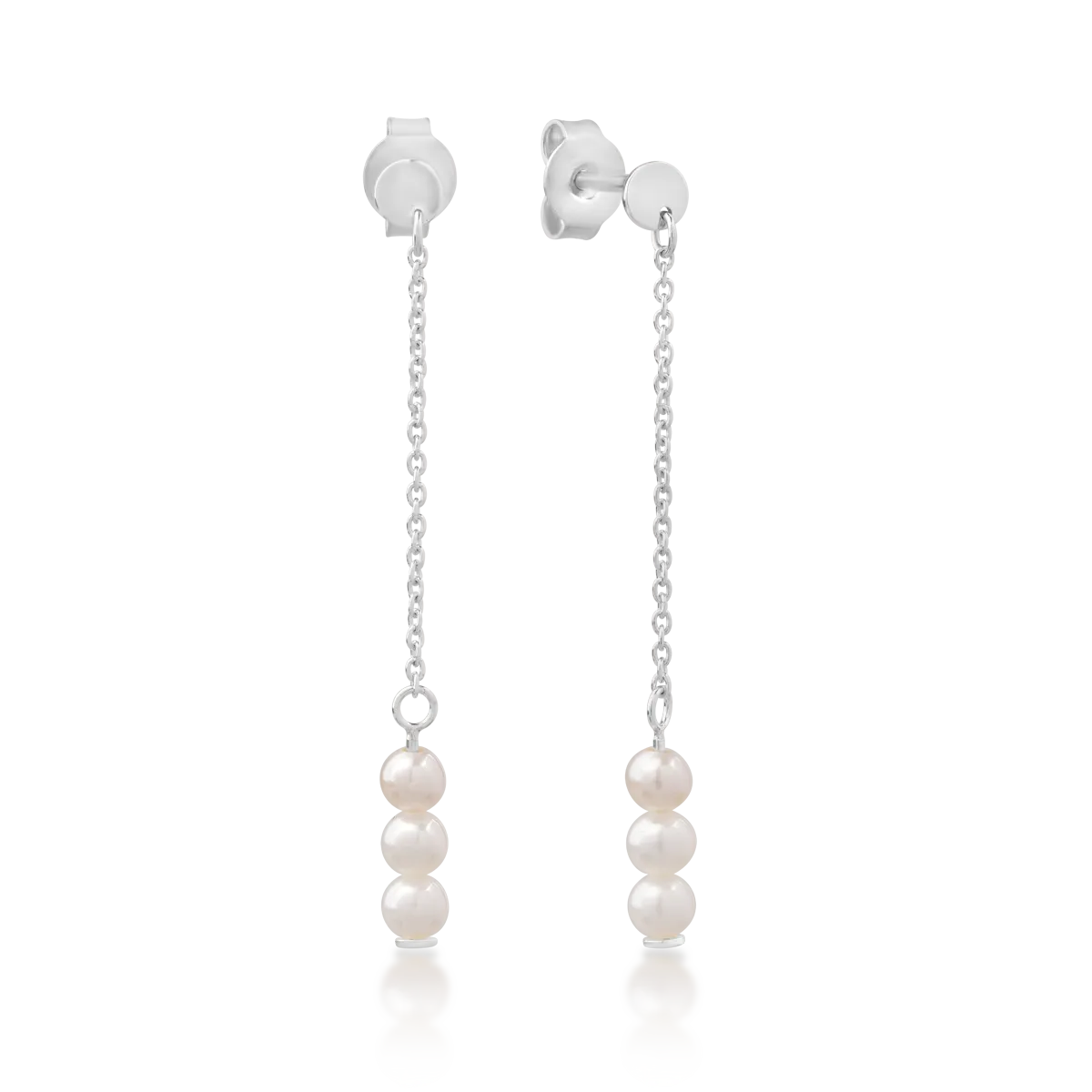 White gold long natural pearls earrings