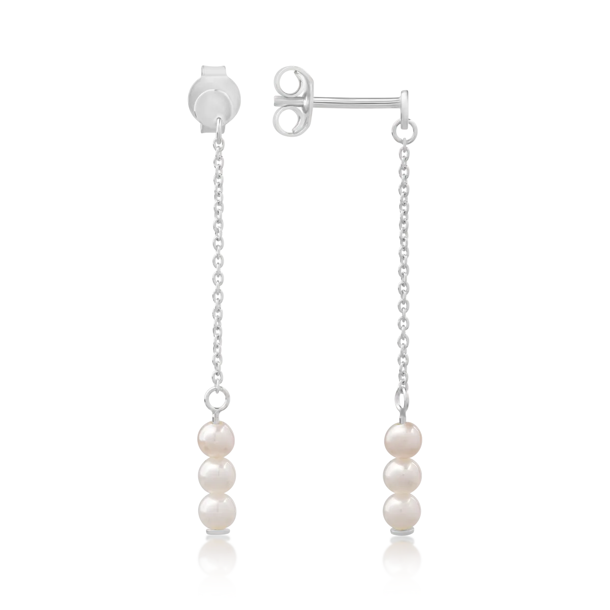 White gold long natural pearls earrings