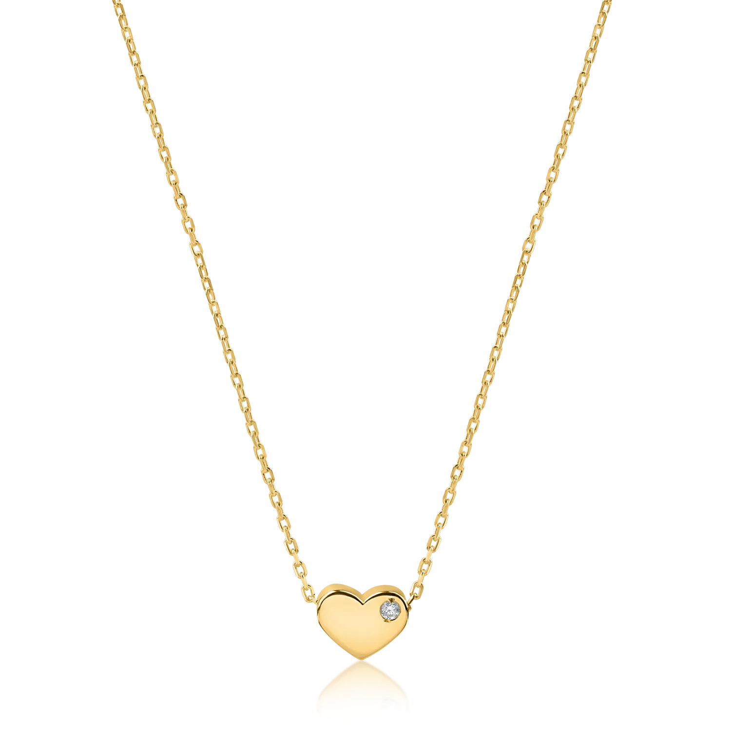 Yellow gold heart pendant necklace with 0.005ct diamond