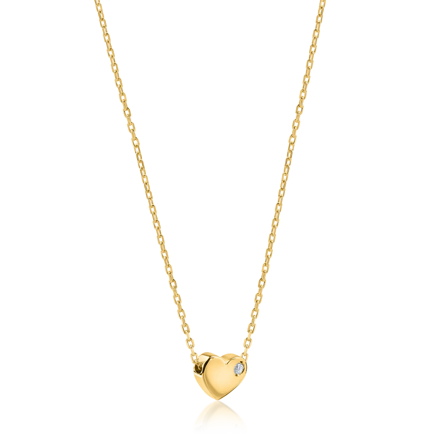 Yellow gold heart pendant necklace with 0.005ct diamond