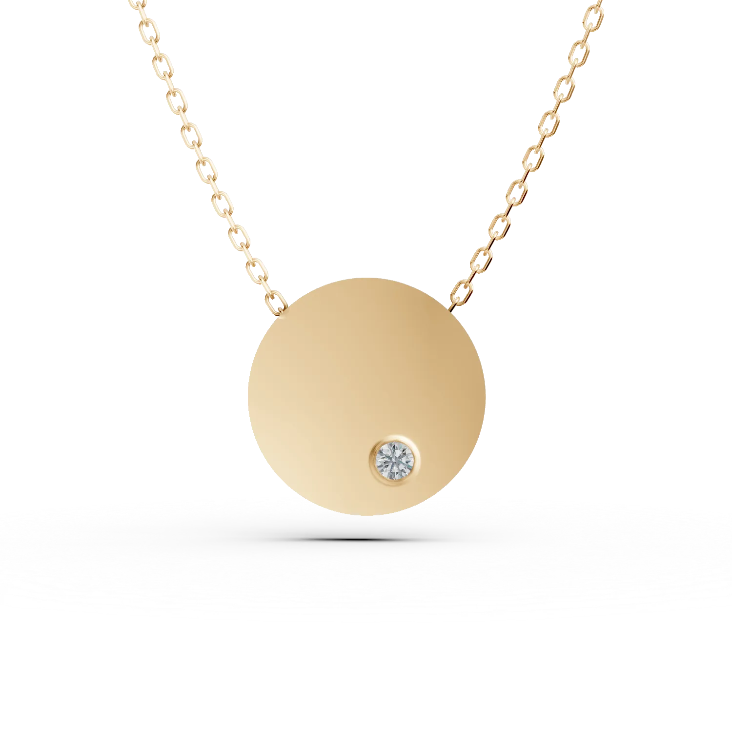 Yellow gold circle pendant necklace with 0.005ct diamond