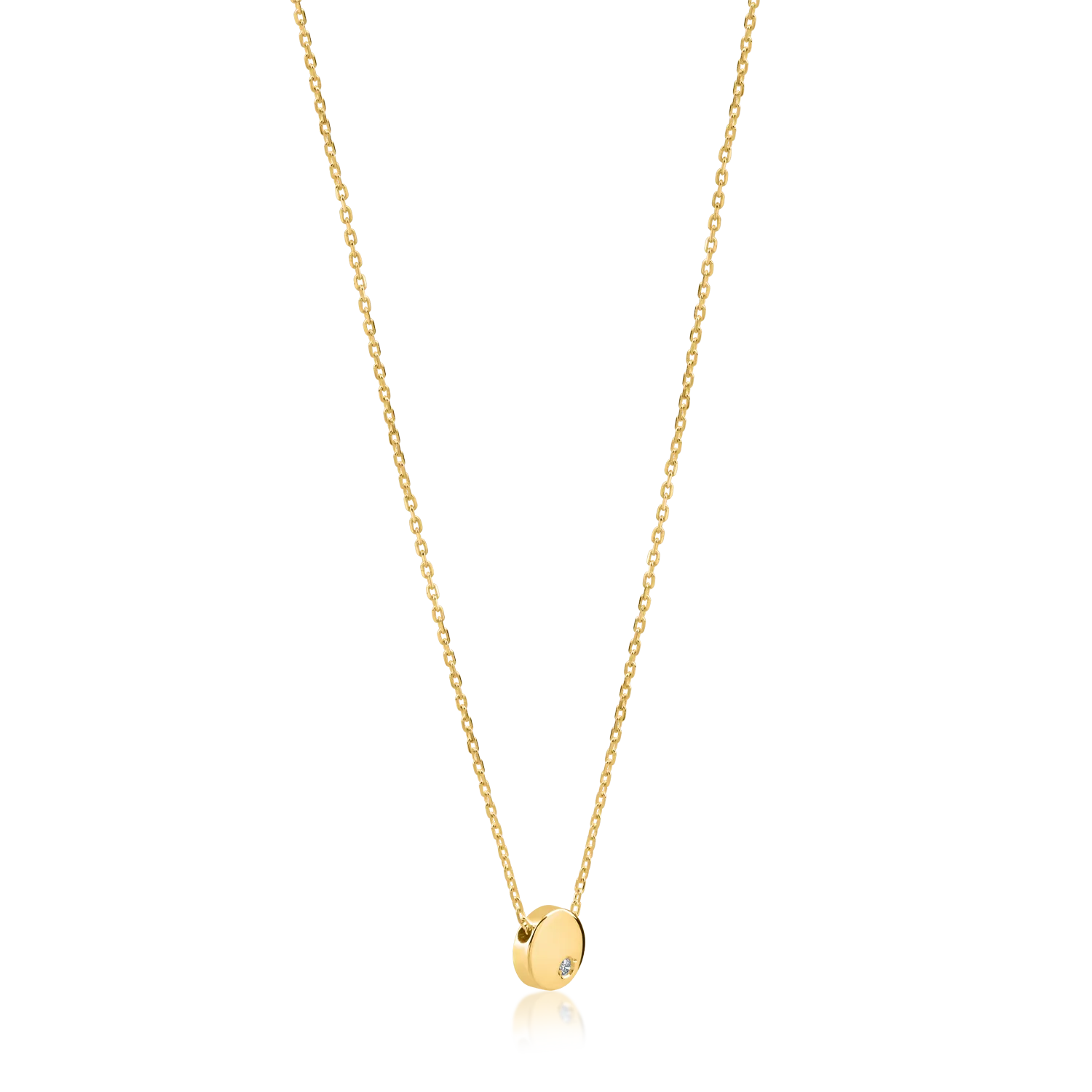 Yellow gold circle pendant necklace with 0.005ct diamond