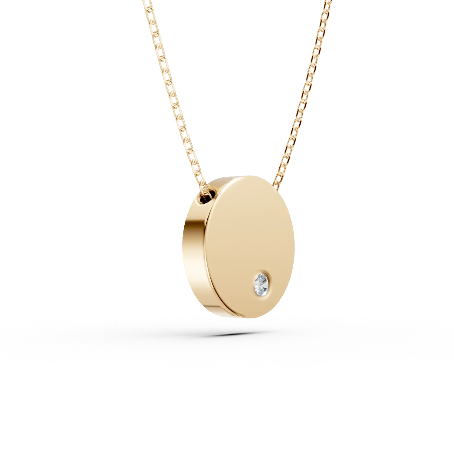 Yellow gold circle pendant necklace with 0.005ct diamond