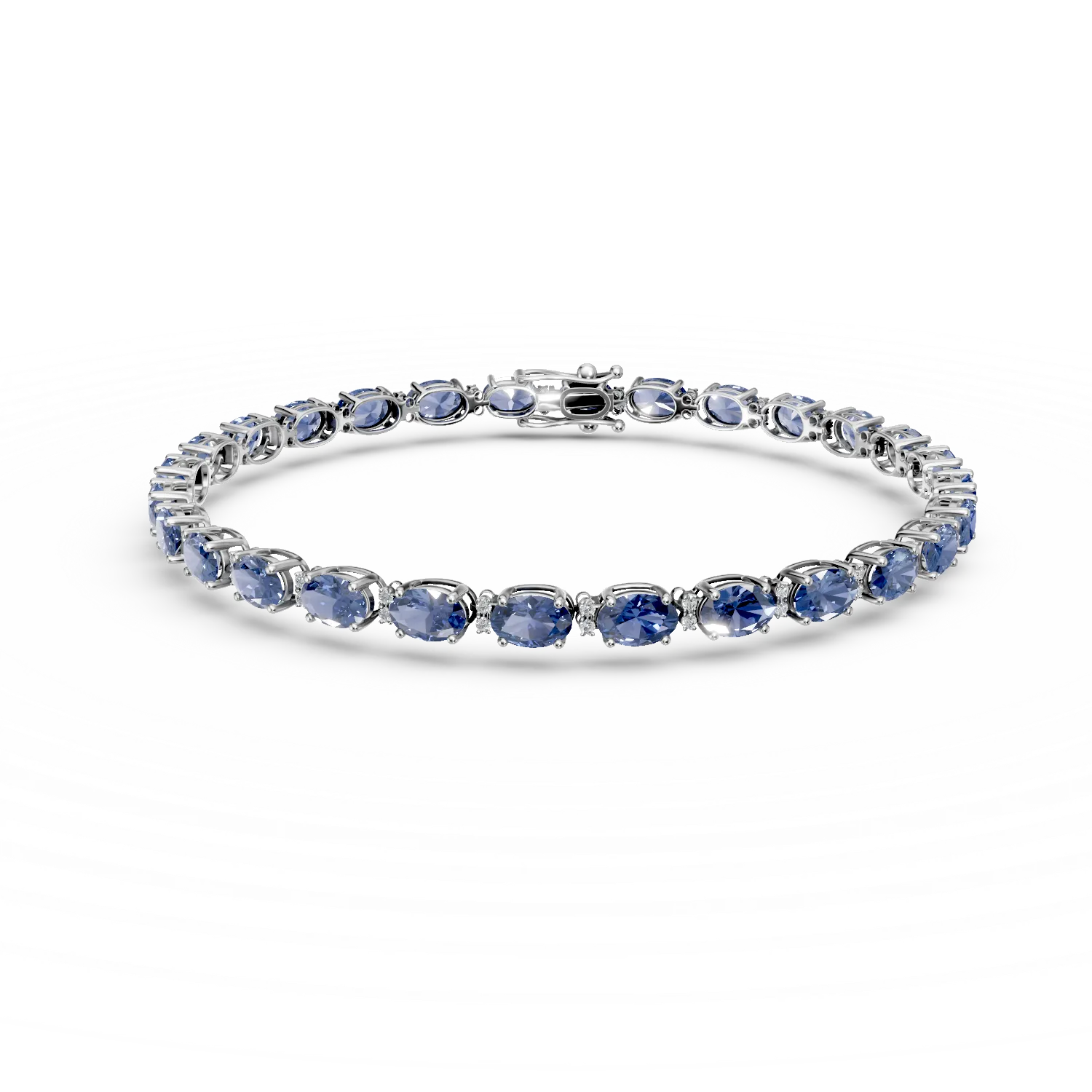 Bransoletka tenisowa z białego złota z 8ct szafirami i 0.2ct diamentami-181897