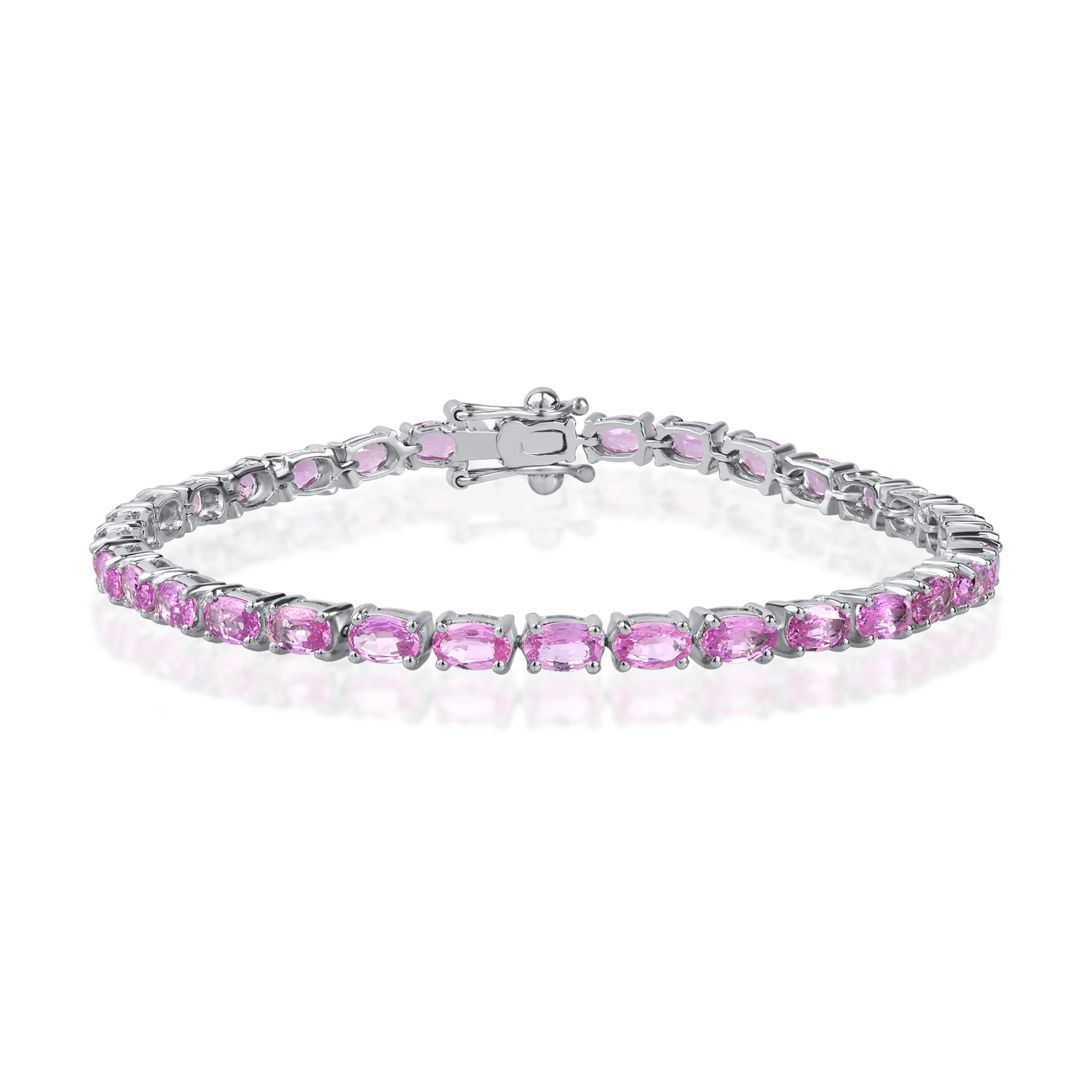 Bratara tennis din aur alb cu safire roz de 7.4ct