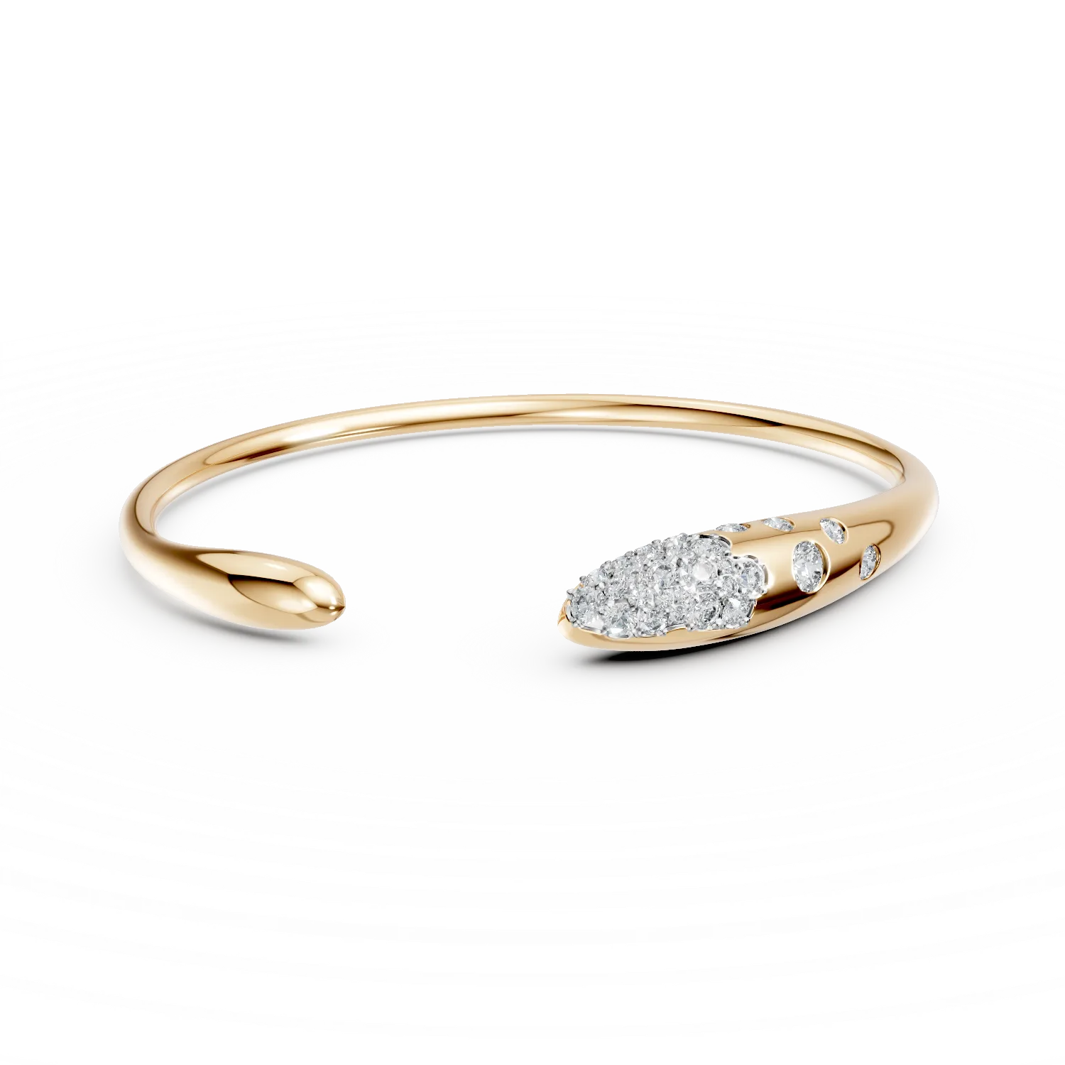 Yellow gold minimalist open bangle with 0.5ct diamonds