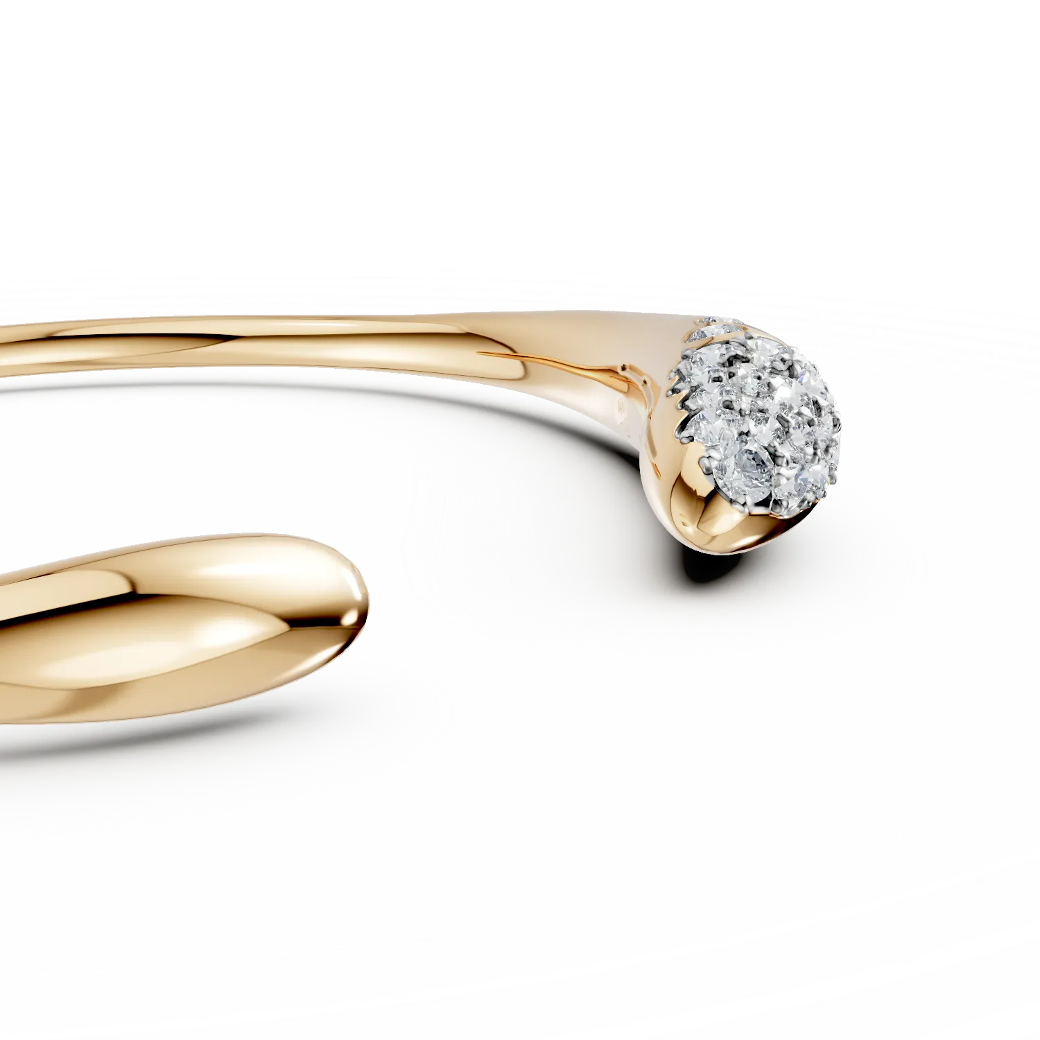 Yellow gold minimalist open bangle with 0.5ct diamonds